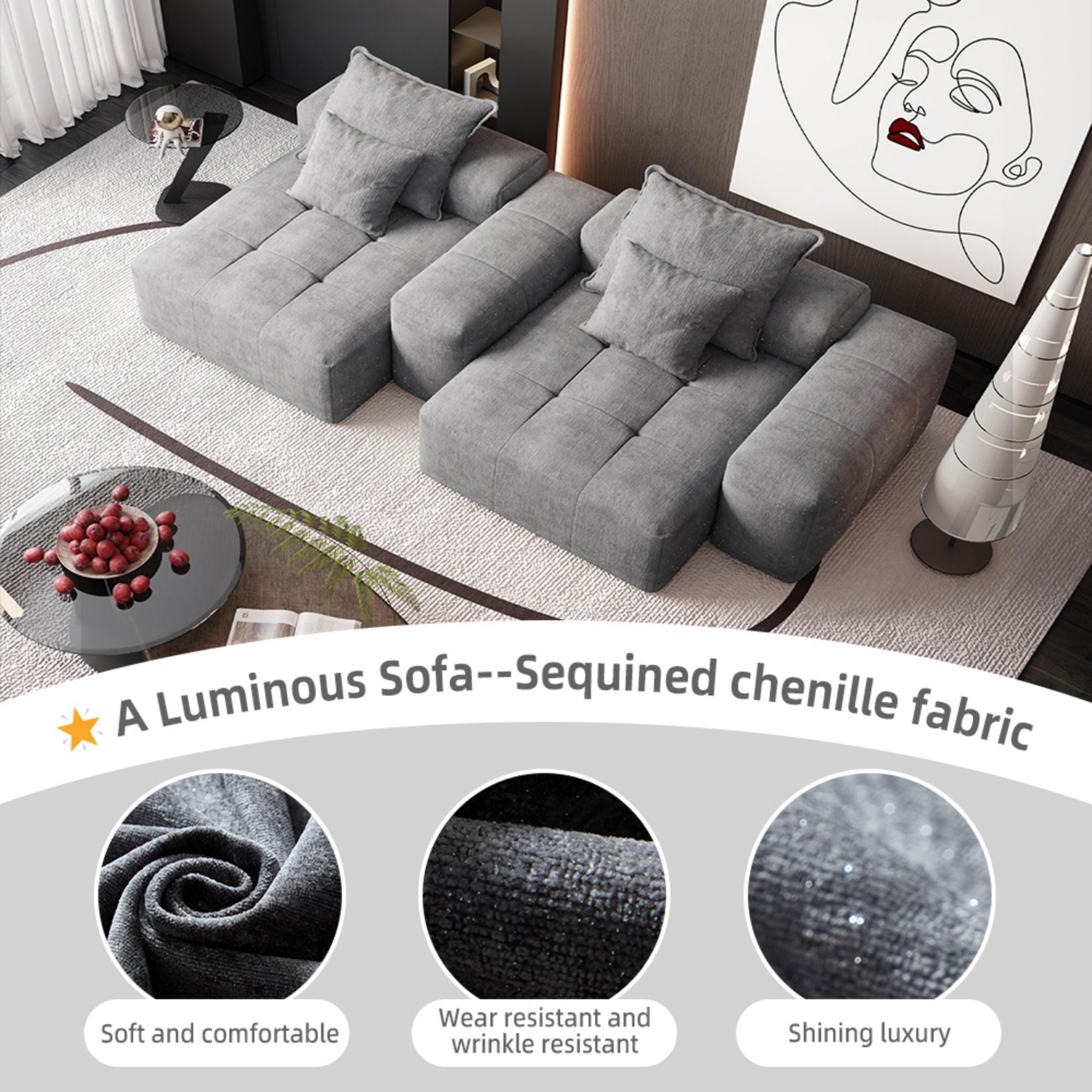 Modern Oversized Diy Combination Modular Sectional Sofa With Pillows