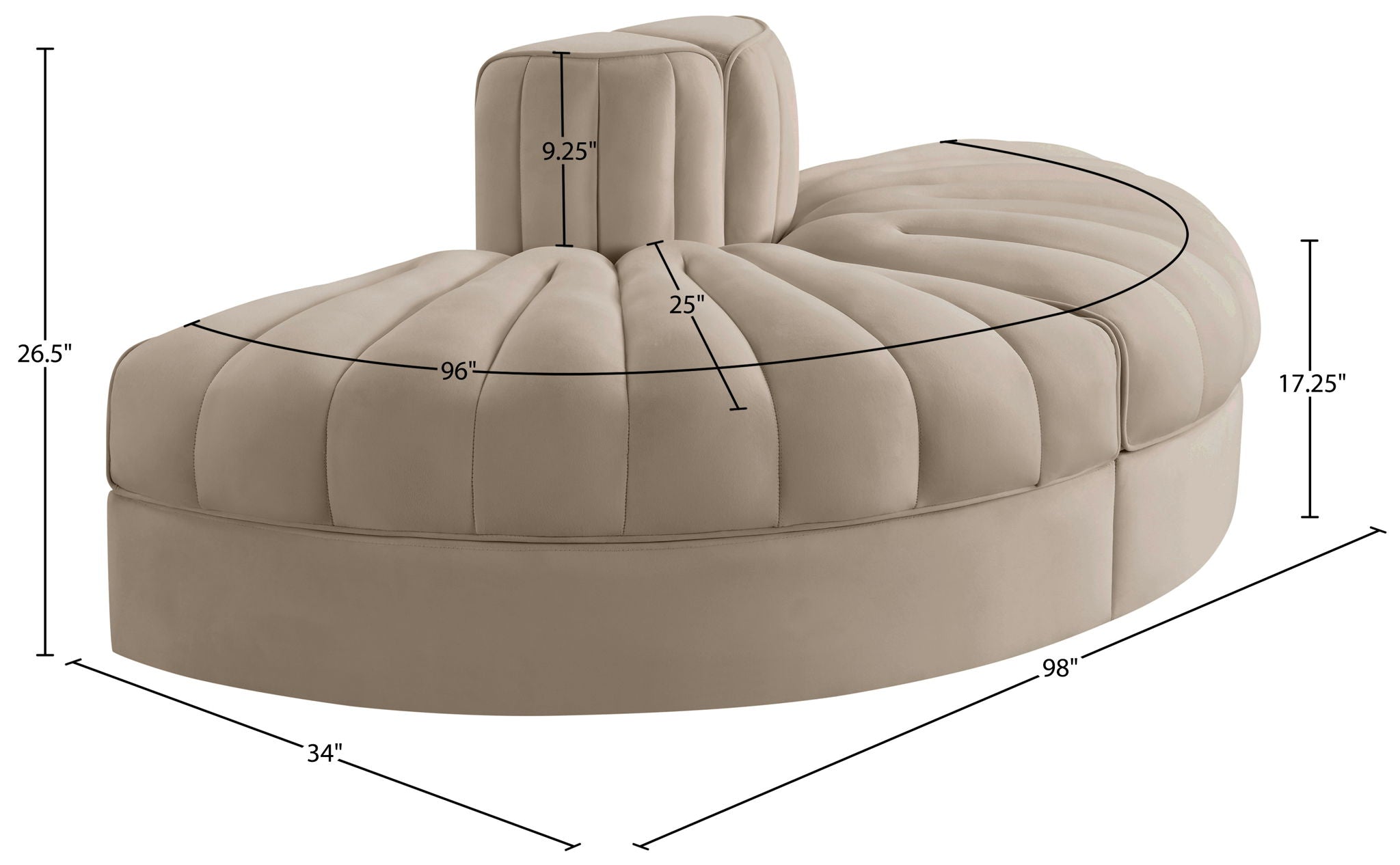 Rummi - Velvet Performance Fabric Upholstered 2 Piece Rounded Modular Loveseat