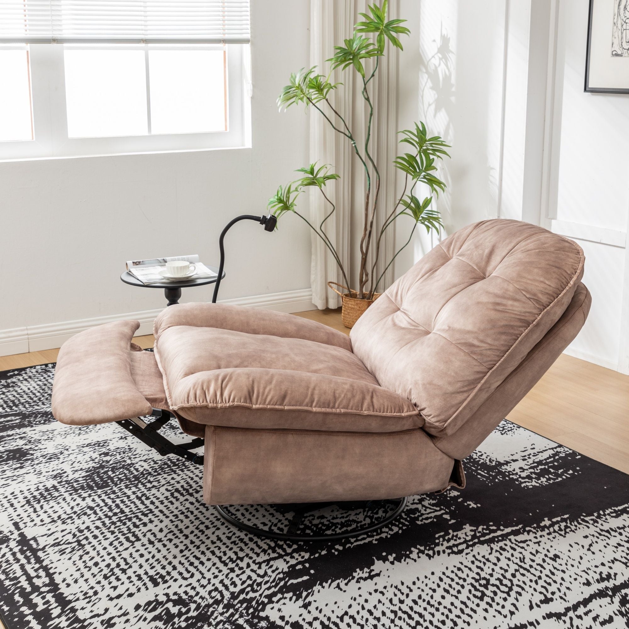 Modern Swivel Gliding Recliner Chair With Rocking Function And Phone Holder, Large Comfortable