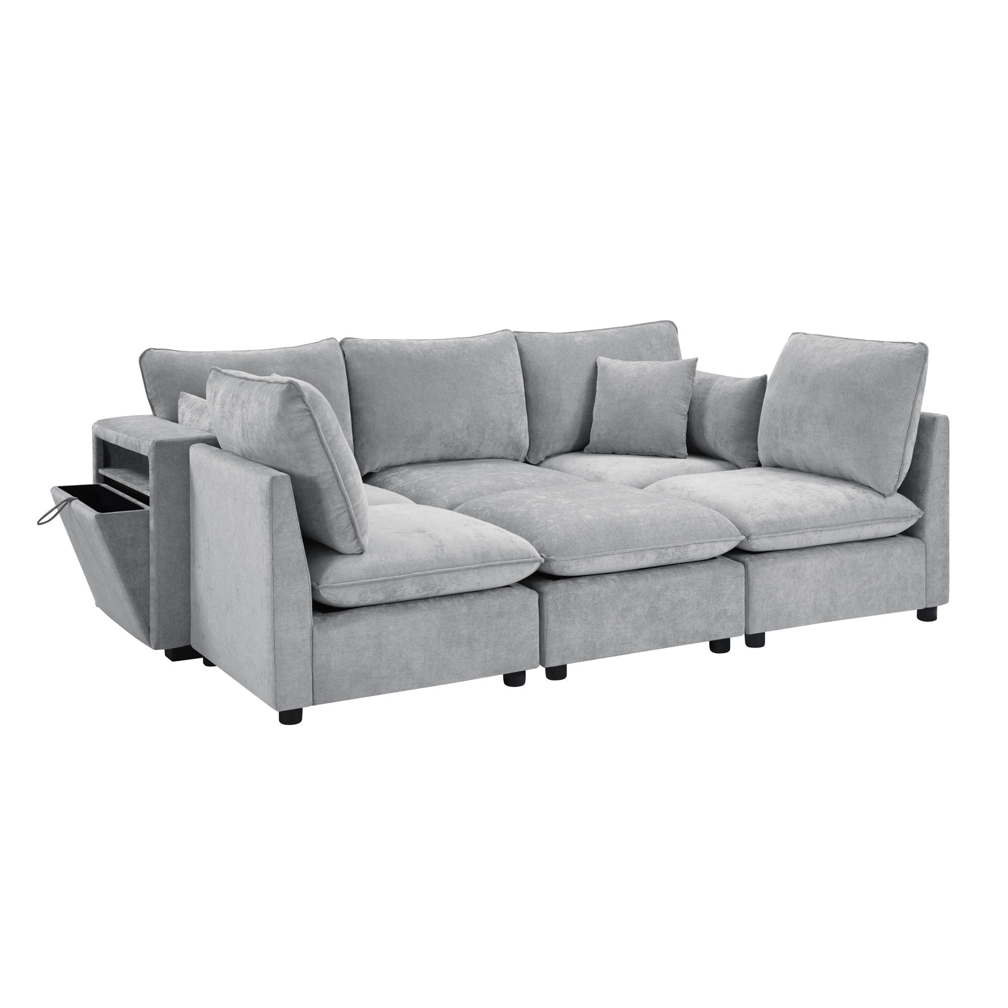 Modern Sectional Sofa U-Shaped With Movable Ottoman Storage Armrests And USB Ports