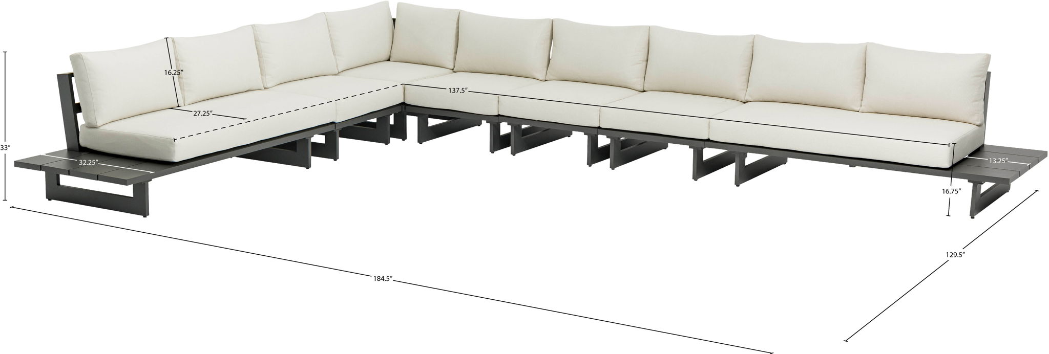 Maldives - 7 Piece Water Resistant Outdoor Patio Modular Sectional With Gray Base