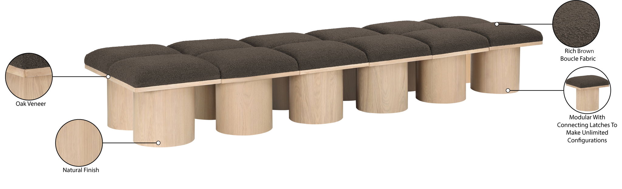 Pavilion - 12 Piece Modular Bench With Natural Base