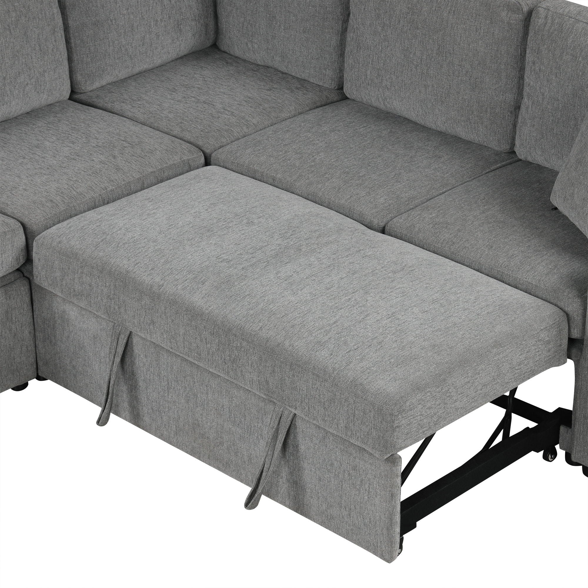 Sectional Sofa Convertible Pull-Out Bed With Storage Ottoman & USB Ports