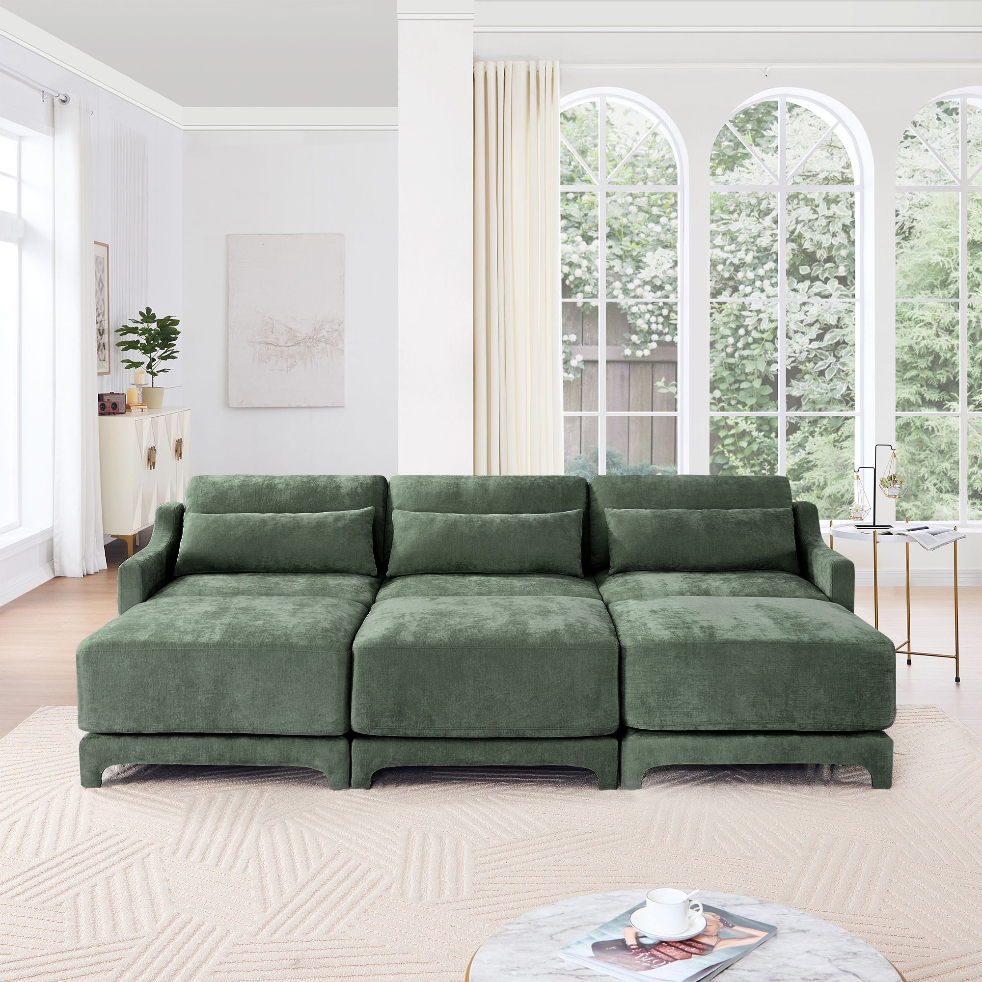 Stylish Sofa With Ottoman And Lumbar Pillows, Ergonomic Design