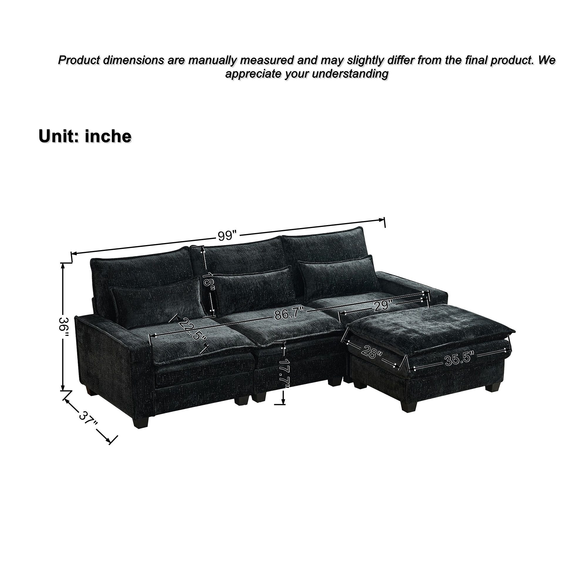 Modern Comfy L Shaped Sectional Sofa With Movable Ottoman