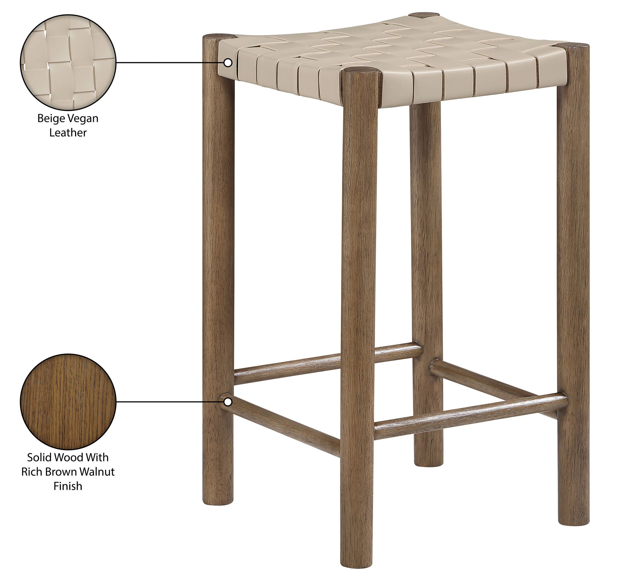 Entwine - Vegan Leather Upholstered Backless Counter Stool - Painted Brown
