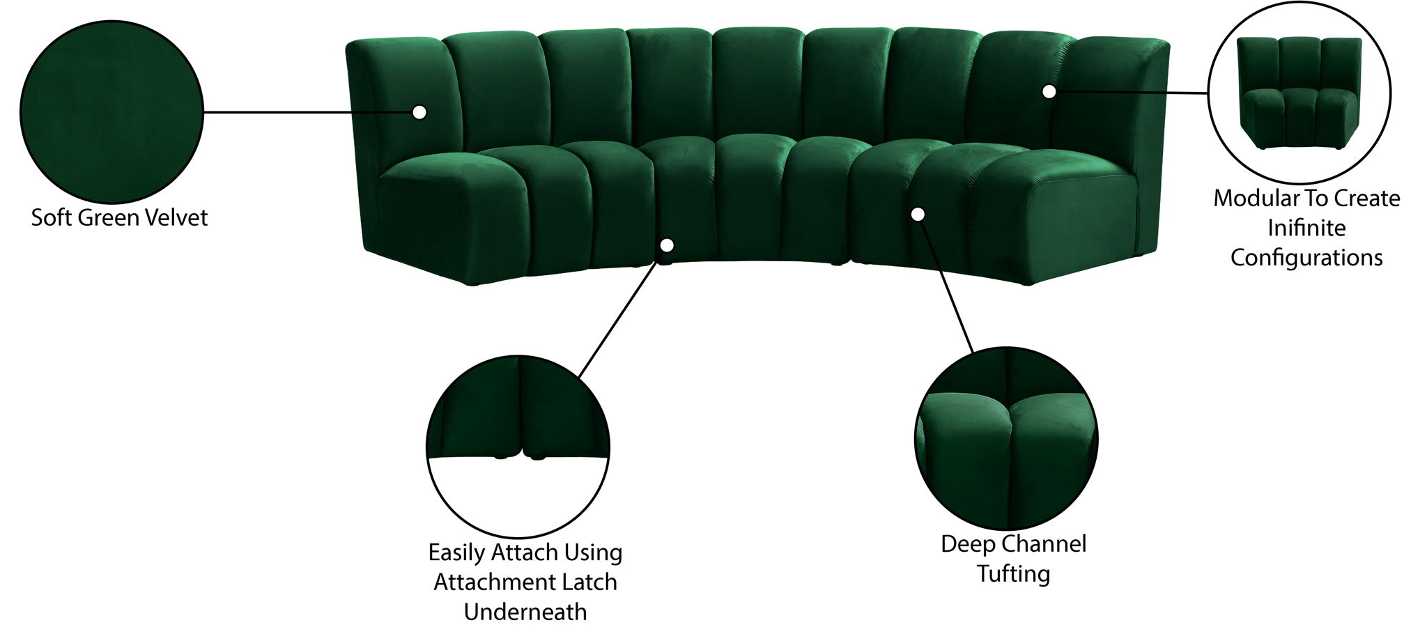 Infinity - 3 Piece Velvet Modular Sectional
