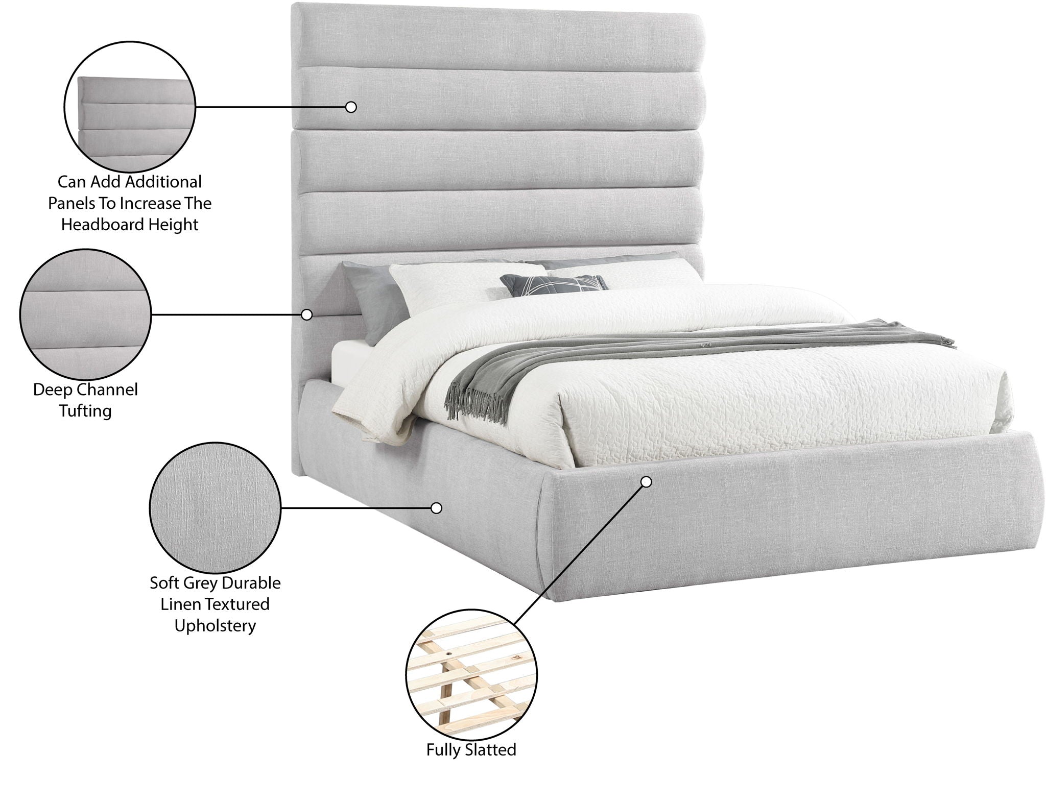 Adam - Linen Fabric Bed With 70.5" Headboard