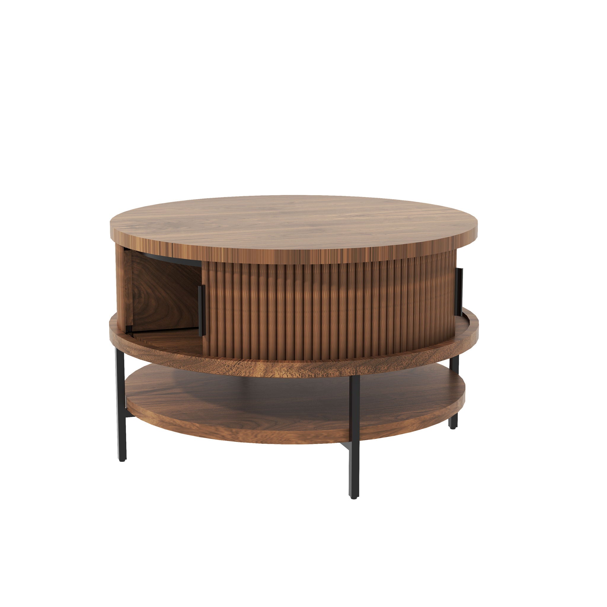 Flip-Top Round Coffee Table With Storage - Brown