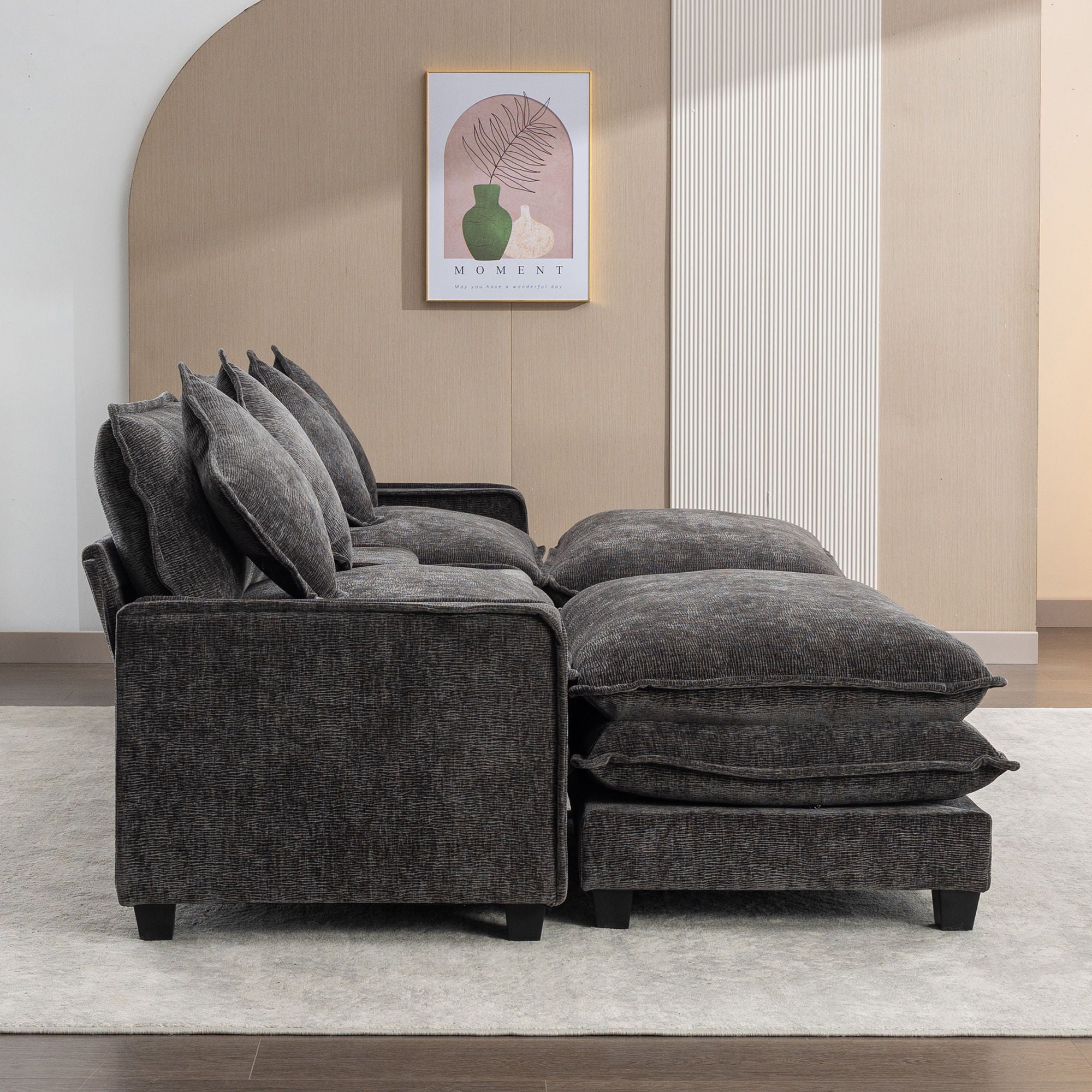 Sectional Sofa Upholstered Sofa With Two Removable Ottoman, Two USB Ports, Two Cup Holders And Large Storage Box For Living Room