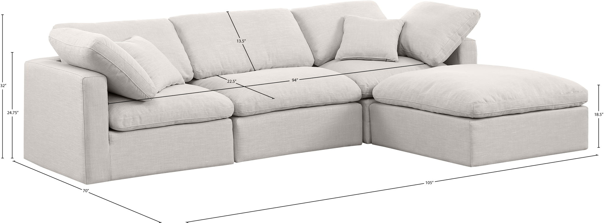 Indulge - Linen 4 Piece Modular Sectional With Chaise