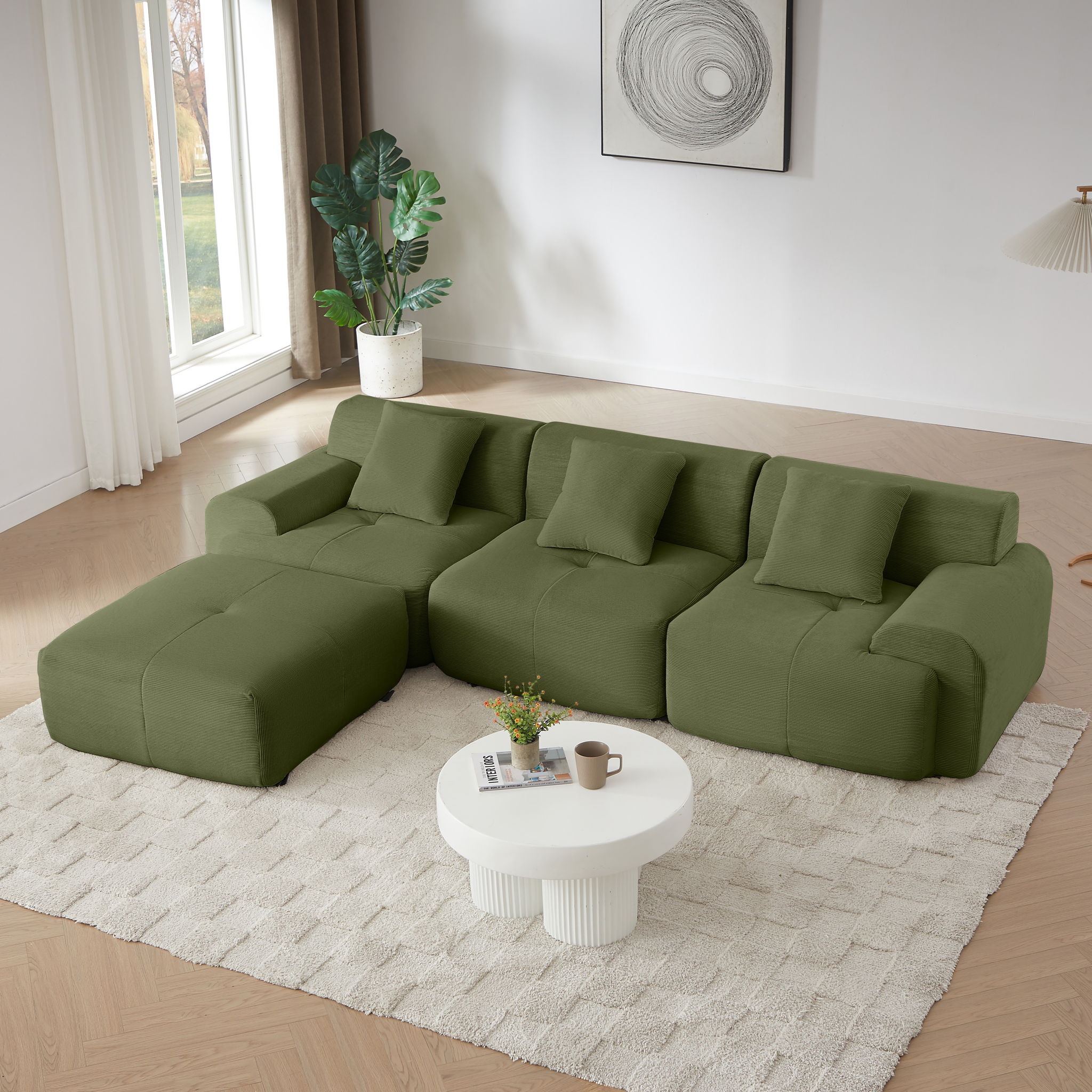 L Shaped Modular Sectional Sofa And Movable Ottoman