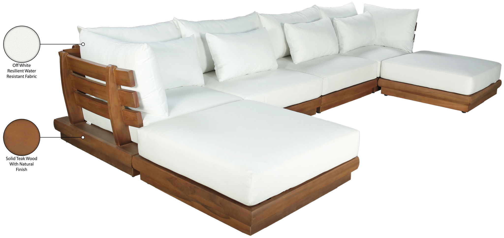 Mirella - 6 Piece Water Resistant Fabric Upholstered Outdoor Patio Modular Sectional