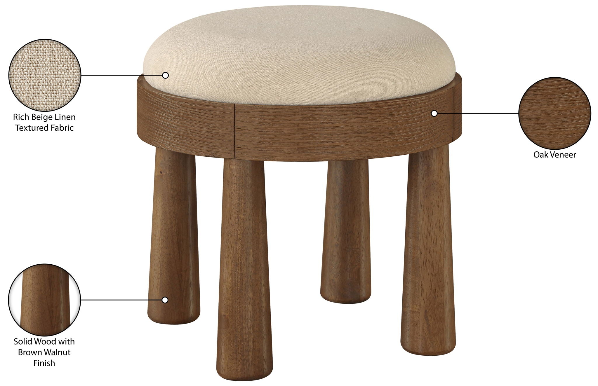 Larea - Linen Textured Fabric Upholstered Ottoman - Walnut Base