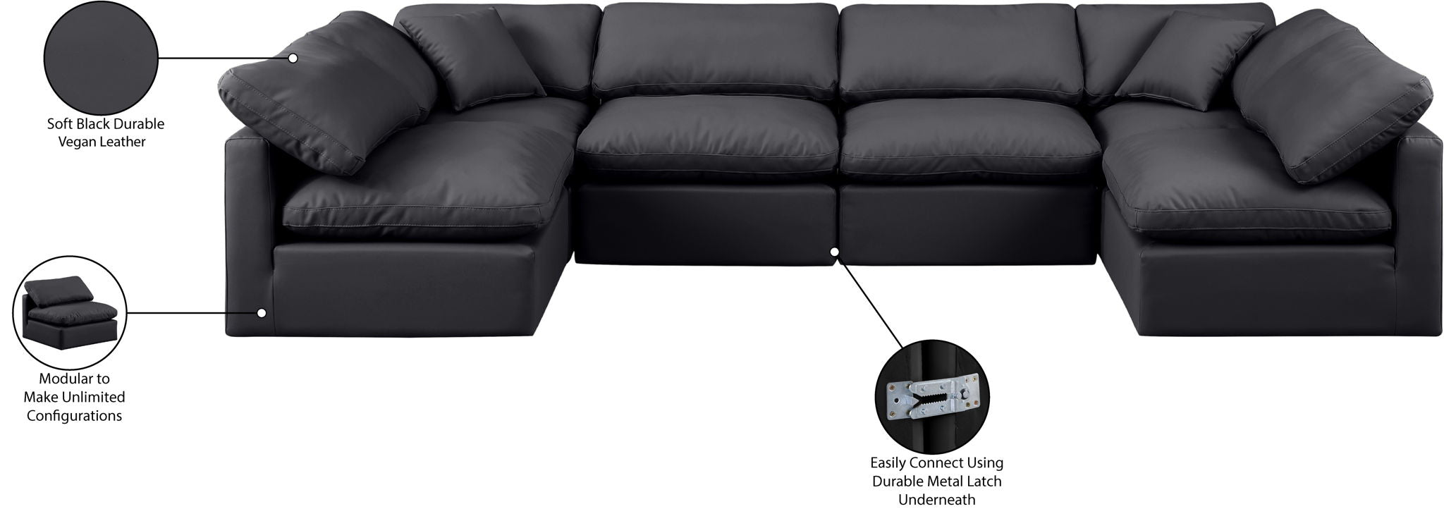 Indulge - Faux Leather 6 Piece Modular U-Shaped Sectional