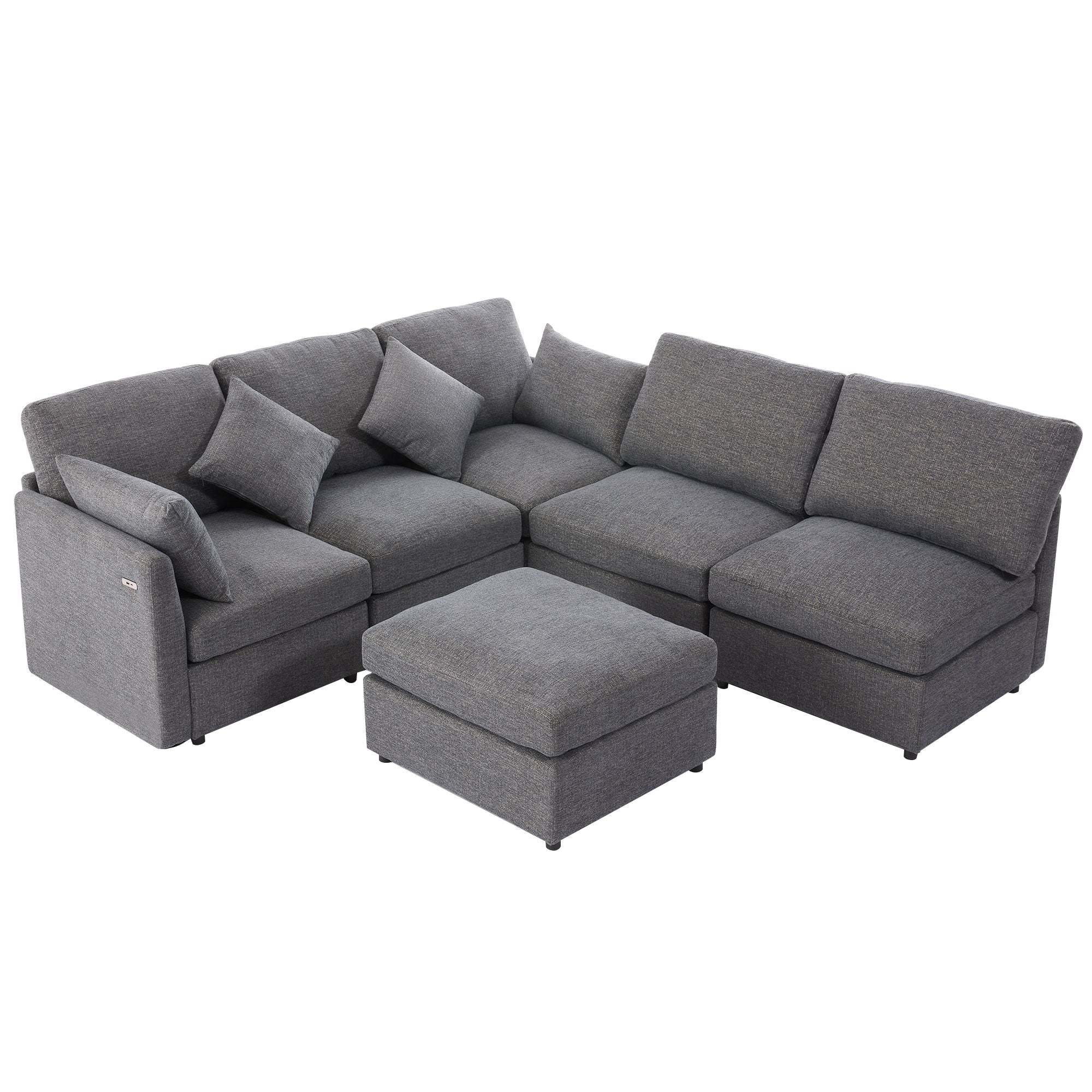 Sectional Sofa Modular U-Shaped With Ottoman & USB Ports
