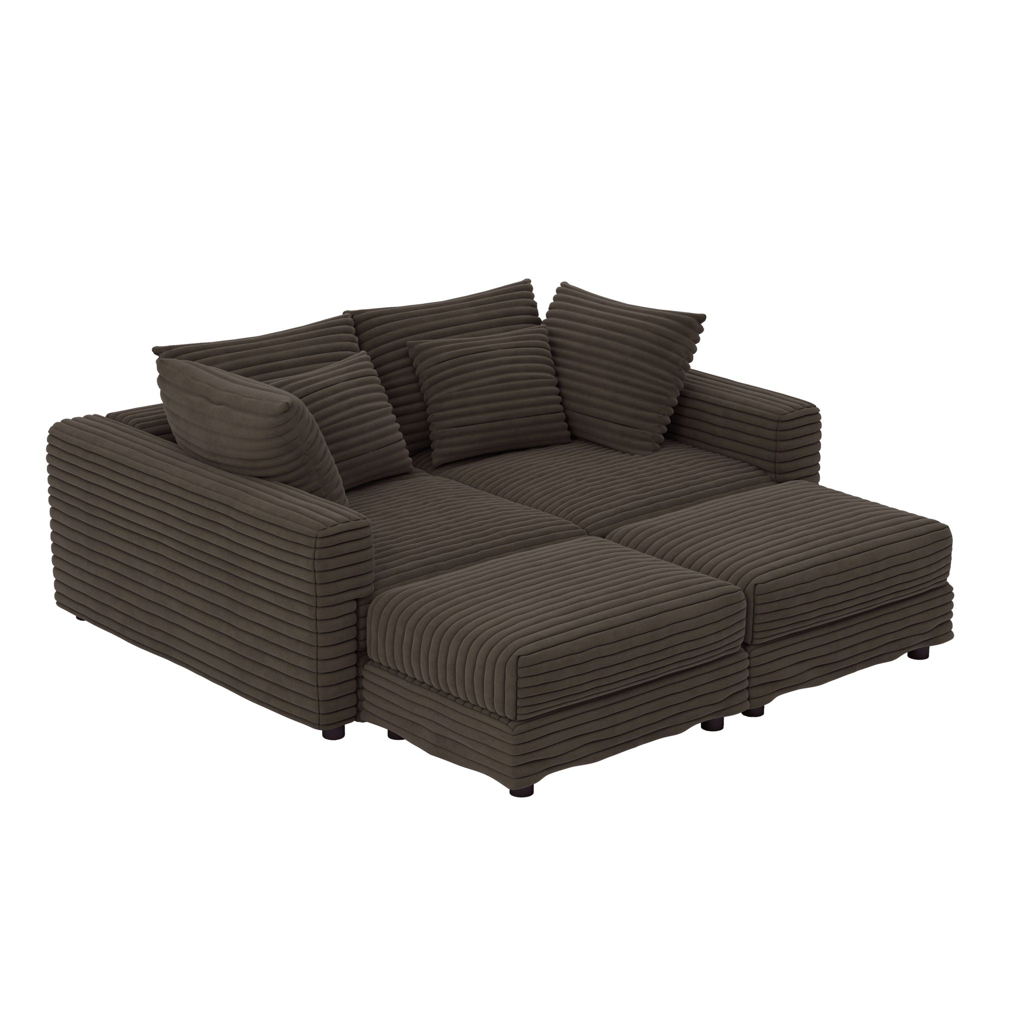 Deep Seat Convertible Sofa With Soft Pillows And Ottomans