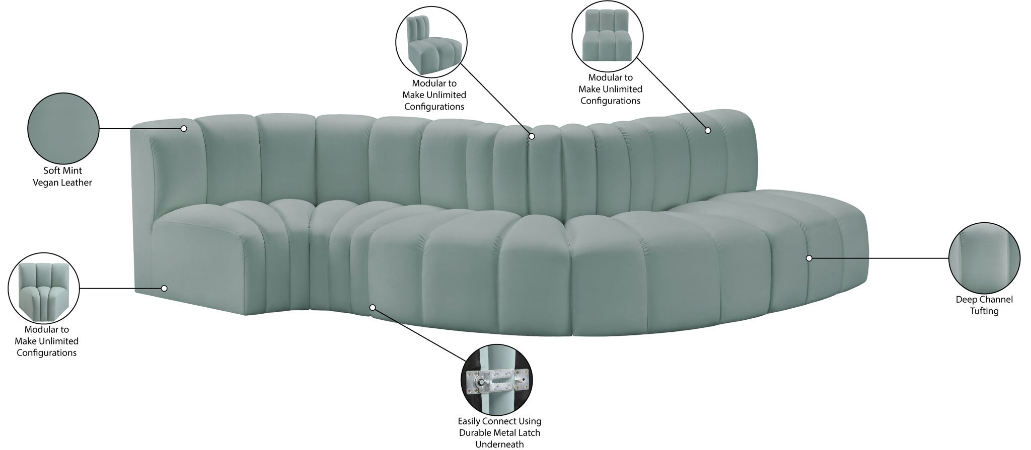 Arc - Faux Leather 5 Piece Modular Sofa