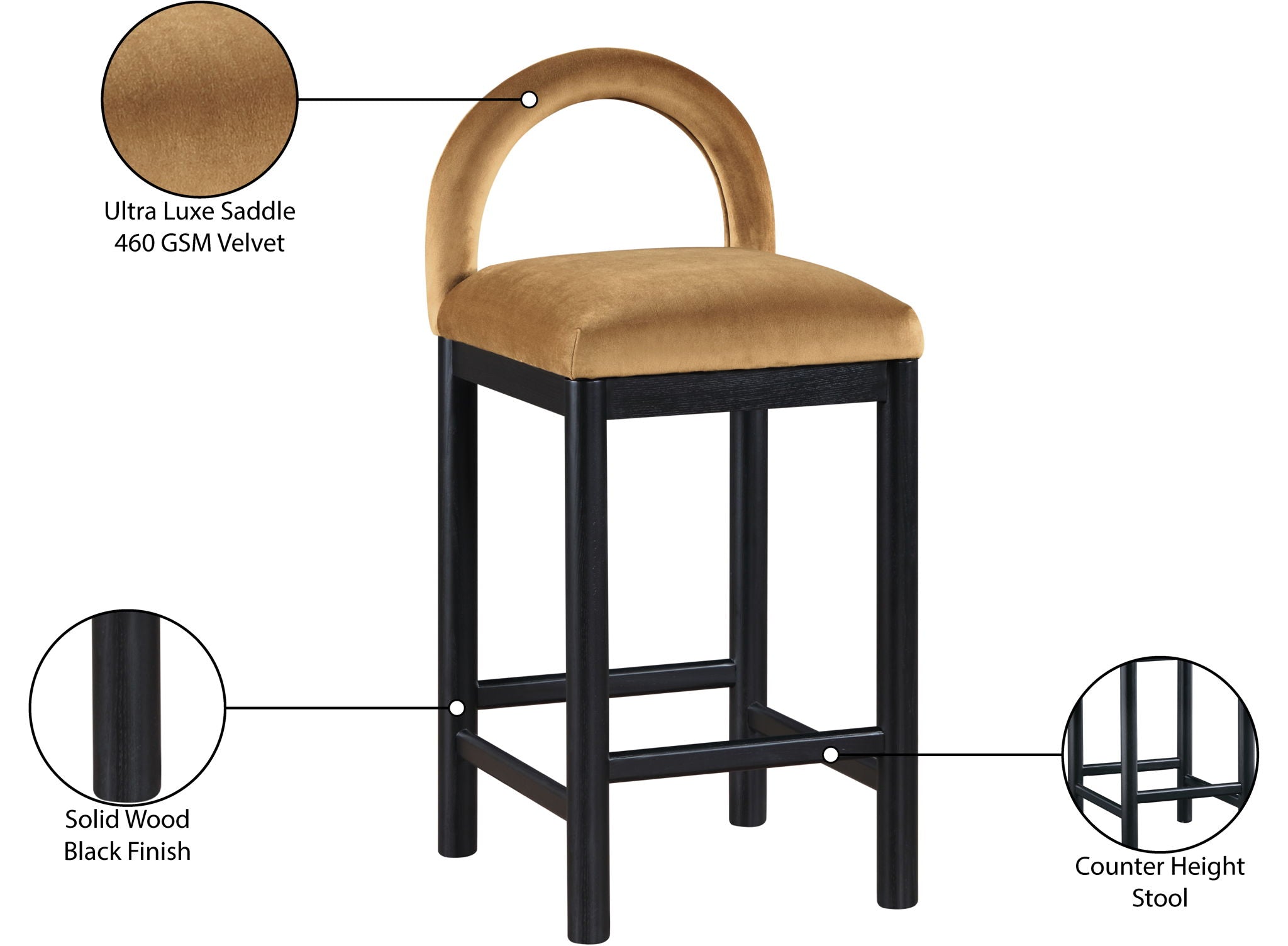 Conrad - Velvet Counter Stool With Black Legs