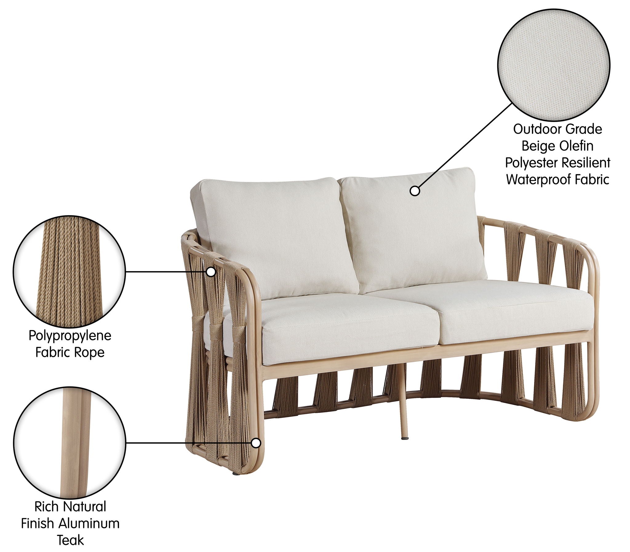 San Pietro - Resilient Waterproof Fabric 60.5" Upholstered Outdoor Patio Loveseat