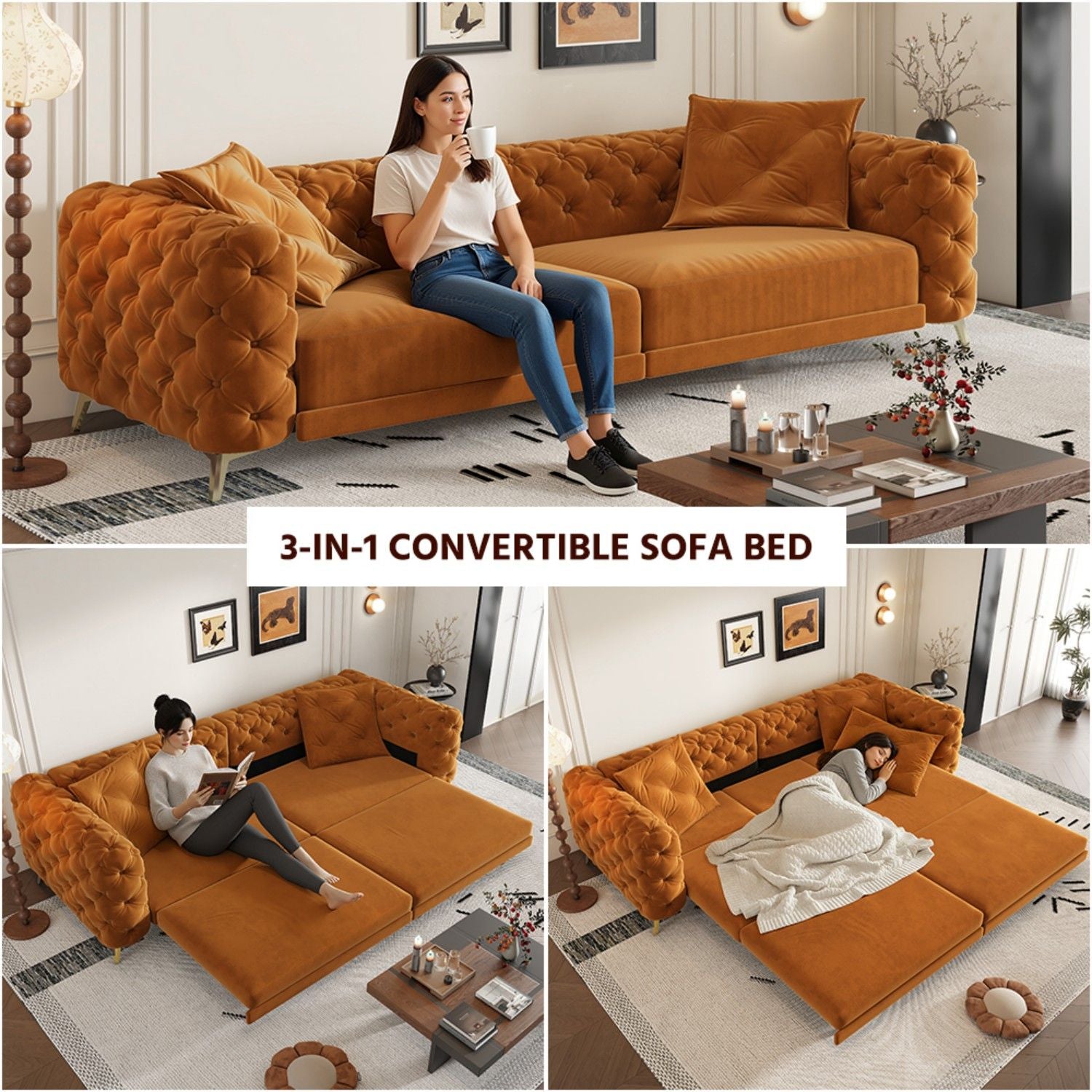 3-In-1 Convertible Sleeper Sofa