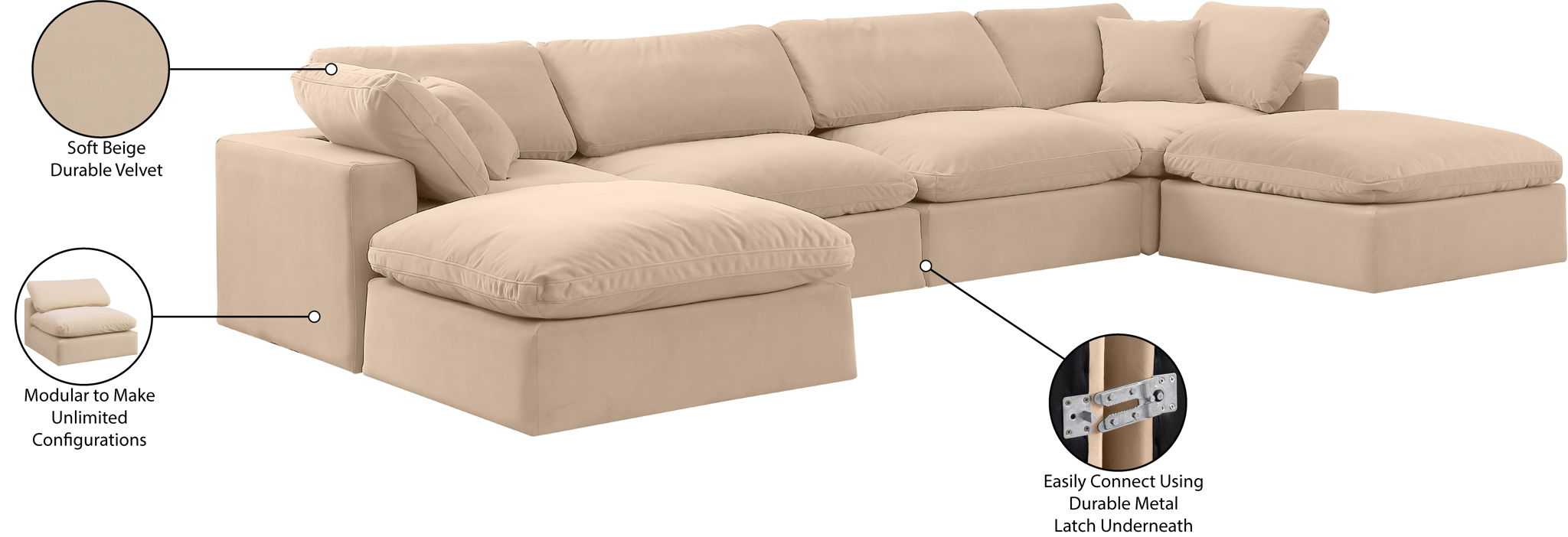 Comfy - 6 Piece Velvet Modular Double Chaise Sectional
