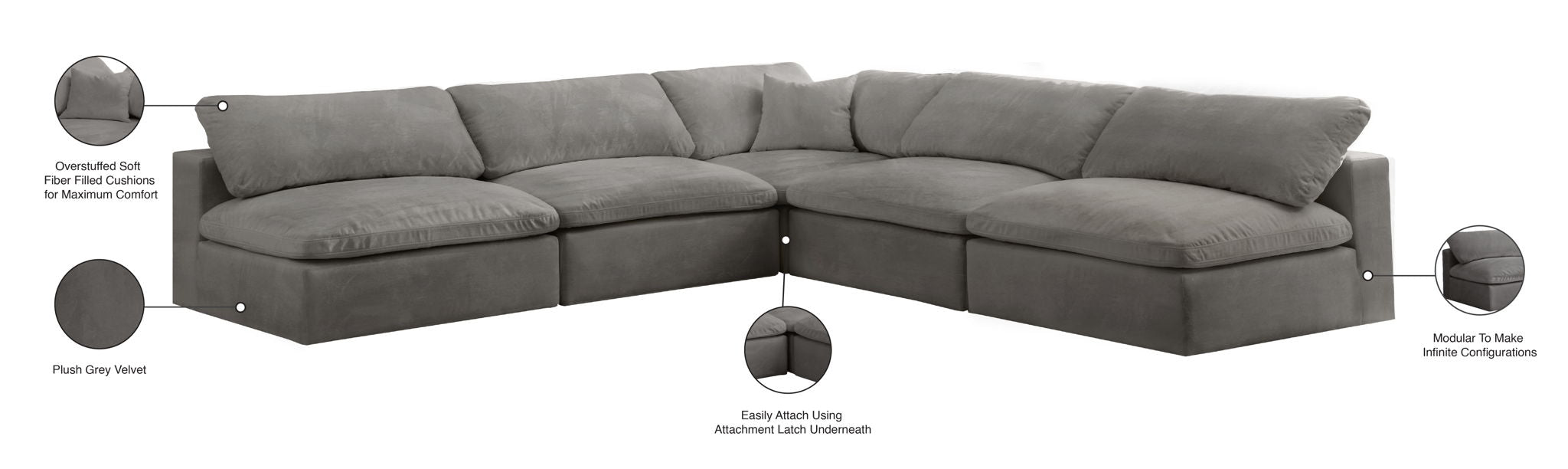 Cozy - 5 Piece Modular Corner Armless Sectional