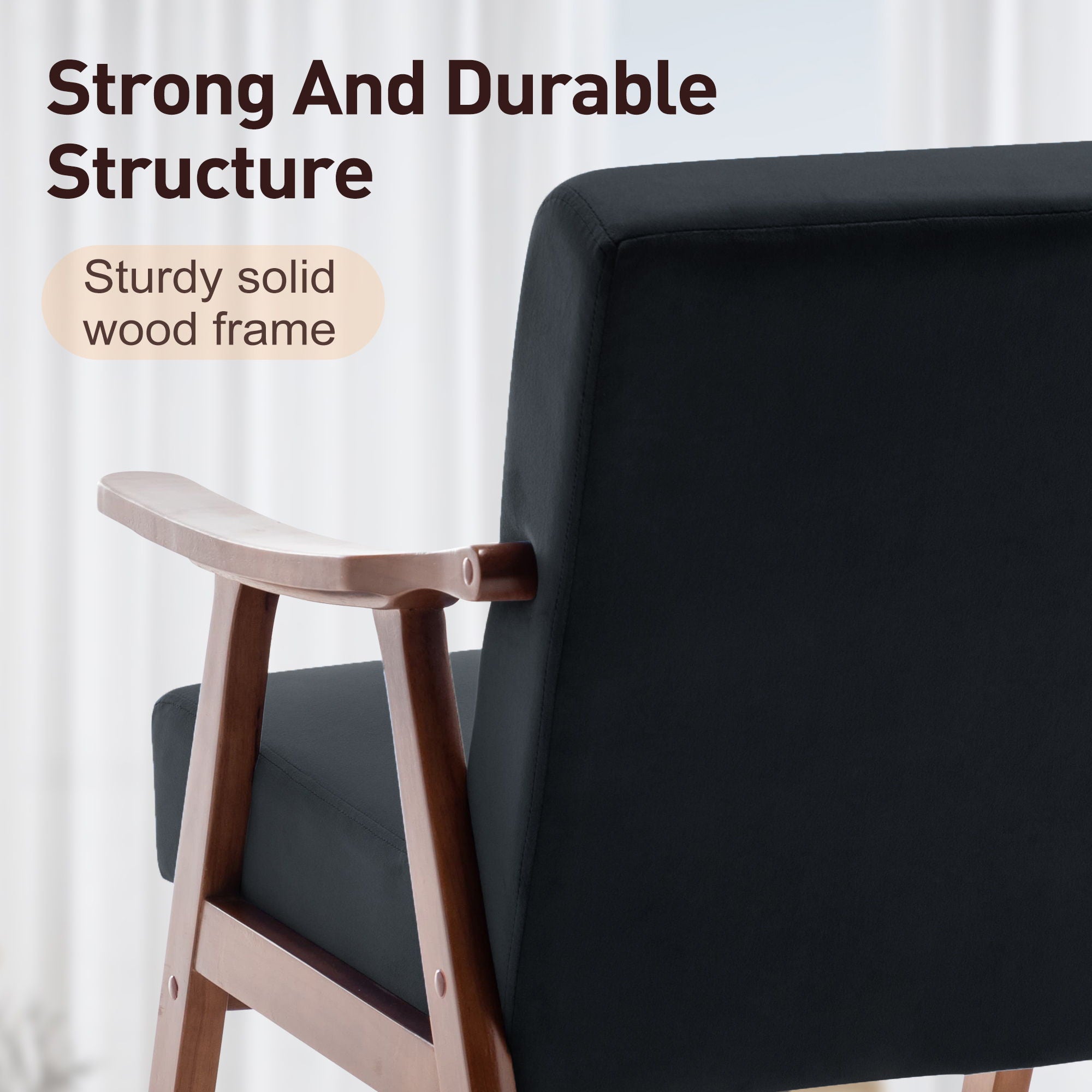 Mid Century Modern Accent Chair With Solid Wood Frame And Extra Thick Backrest