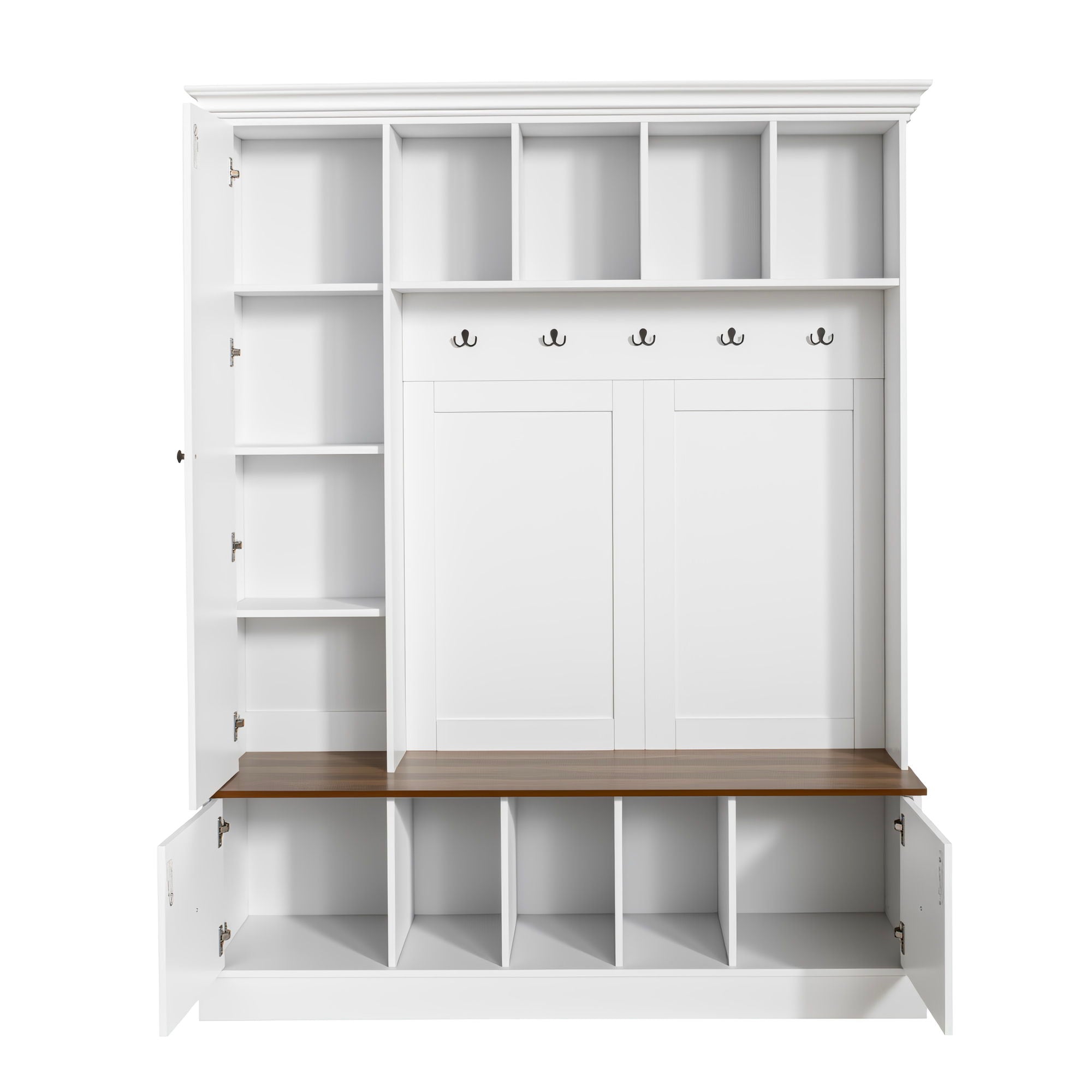 Hall Tree With Shoe Storage Bench, Entryway Coat Rack With 5 Hooks