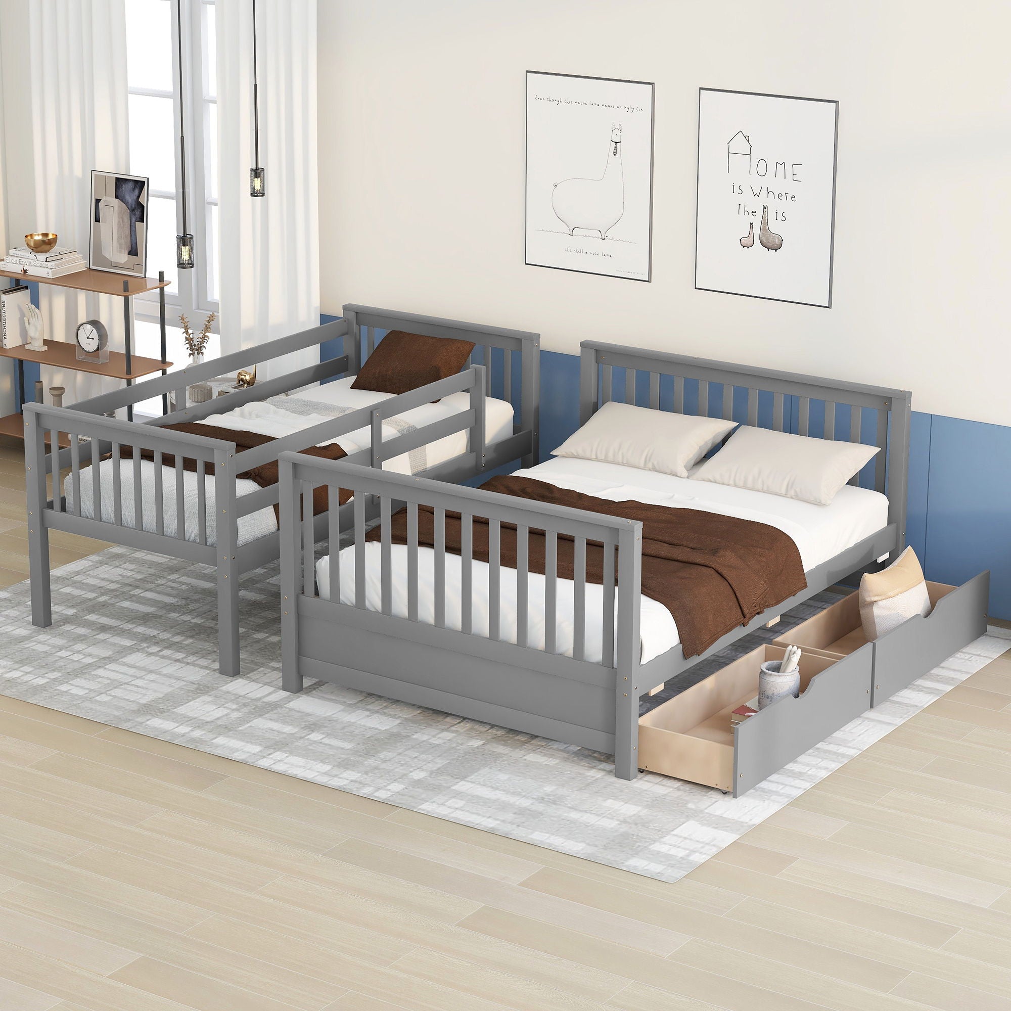 Bunk Bed With Ladders And 2 Storage Drawers
