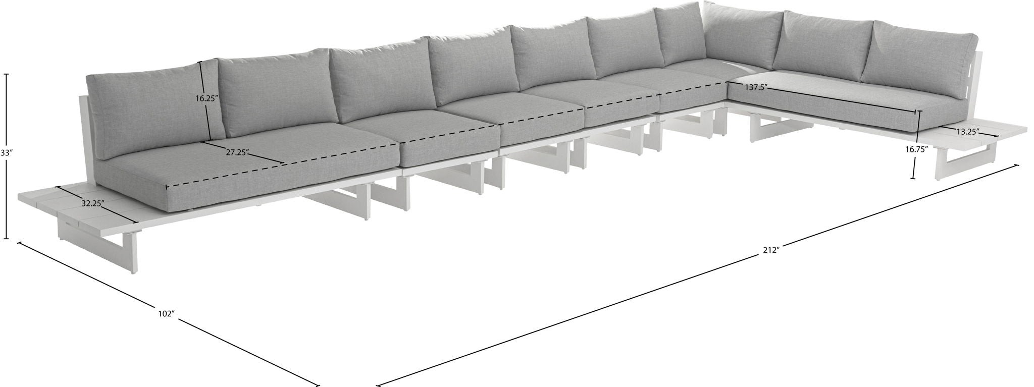 Maldives - 7 Piece Water Resistant Outdoor Patio Modular Sectional With White Base