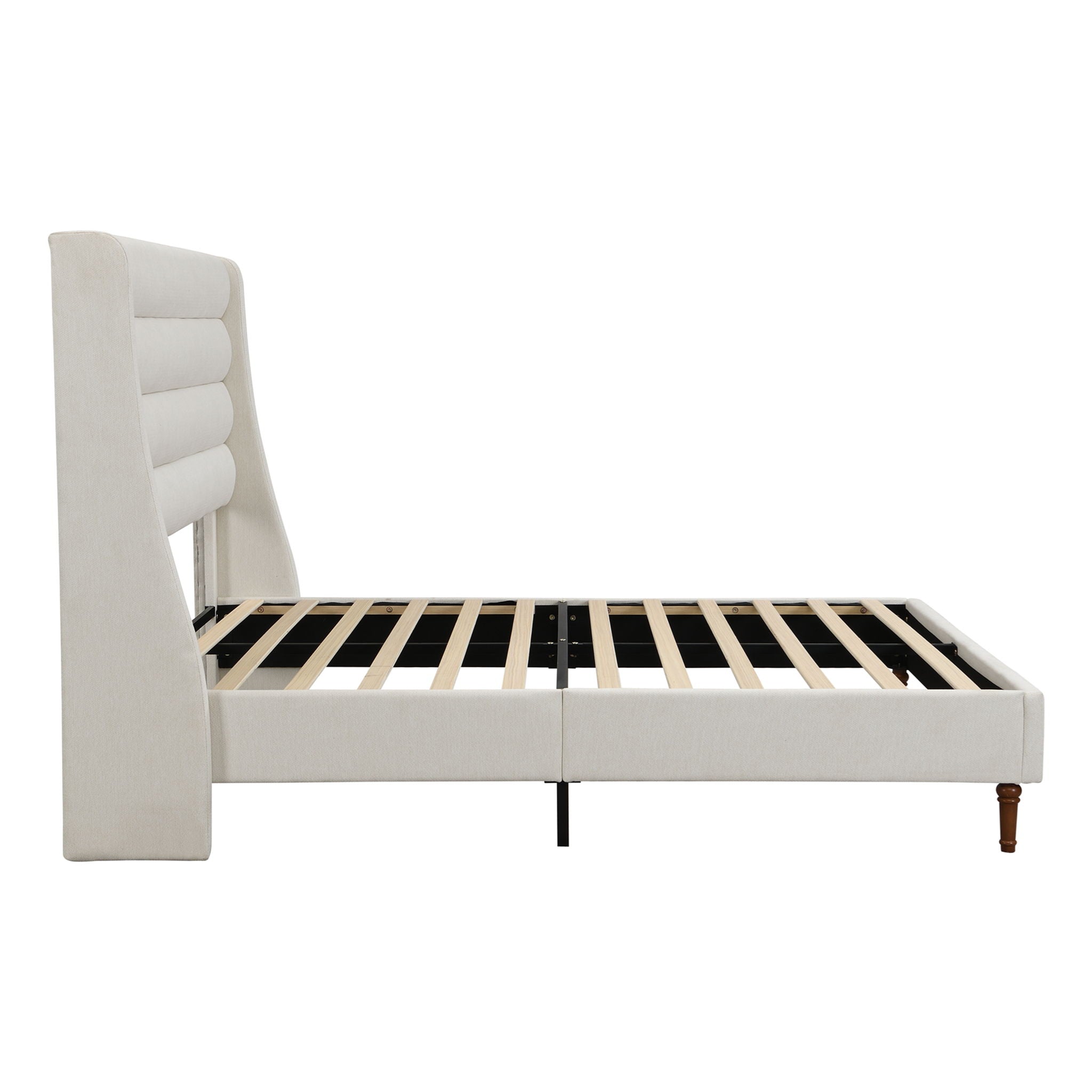 Modern Upholstered Platform Bed With Wave Shaped Headboard