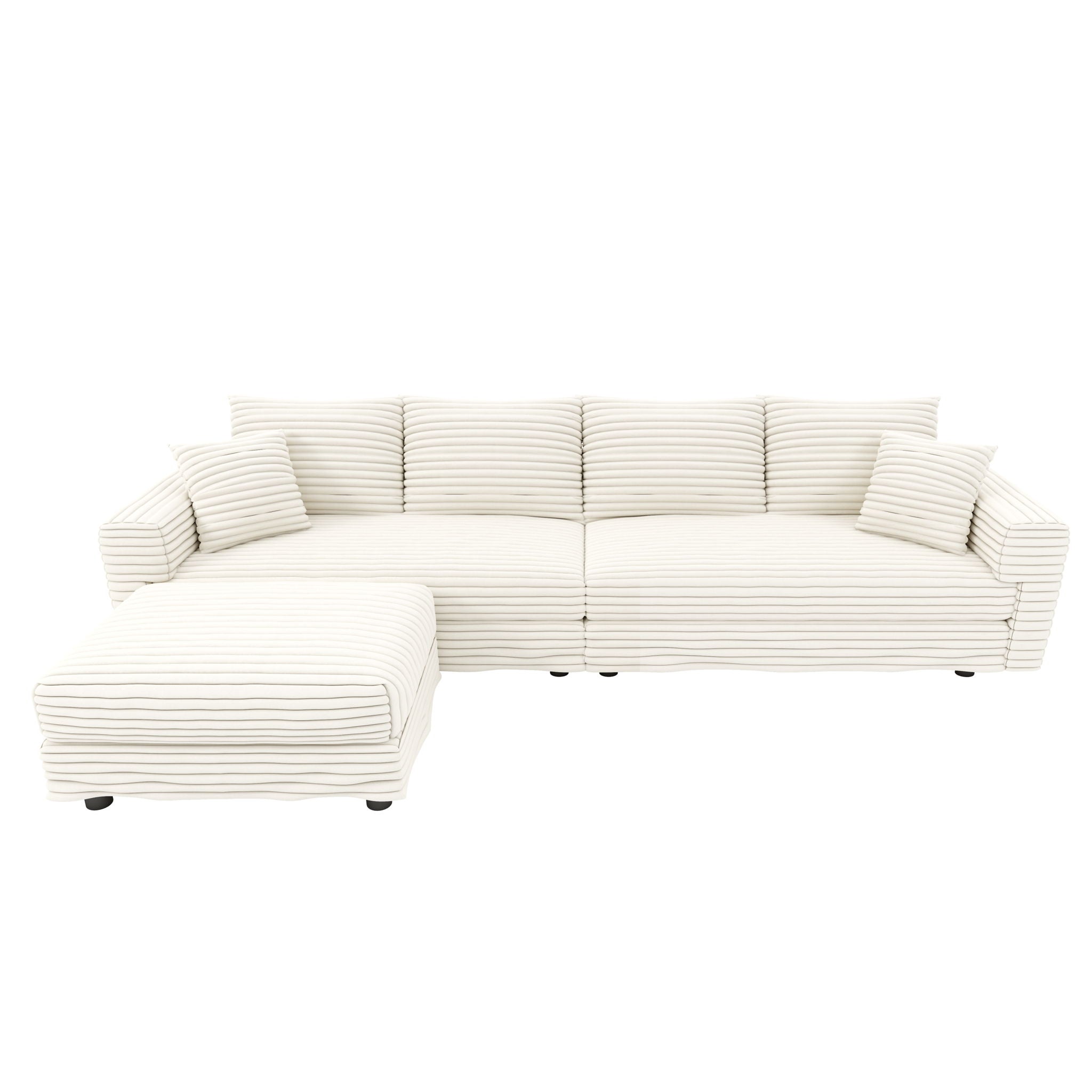4 Seat Sofa With Soft Pillows And Movable Ottoman