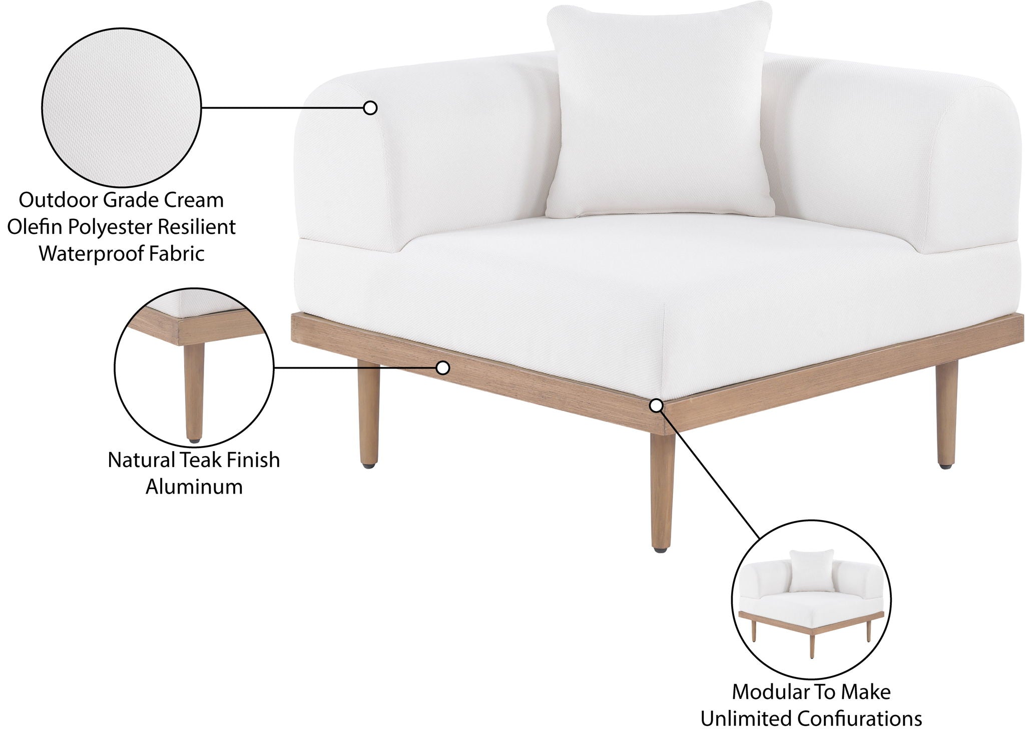 Laguna - Resilient Water Resistant Fabric Upholstered Outdoor Patio Modular Corner Chair