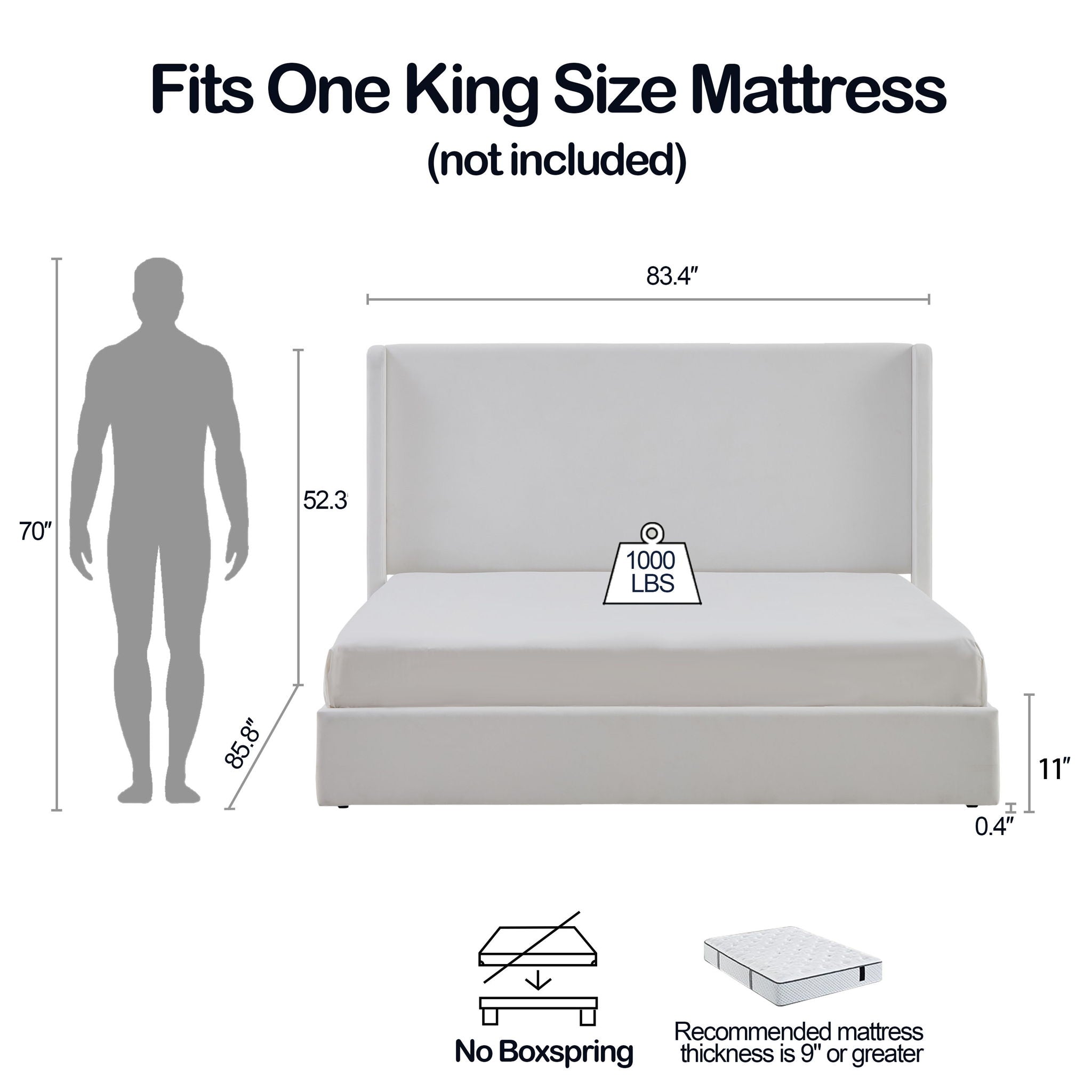Carmen - King Size Upholstered Wingback Bed - White