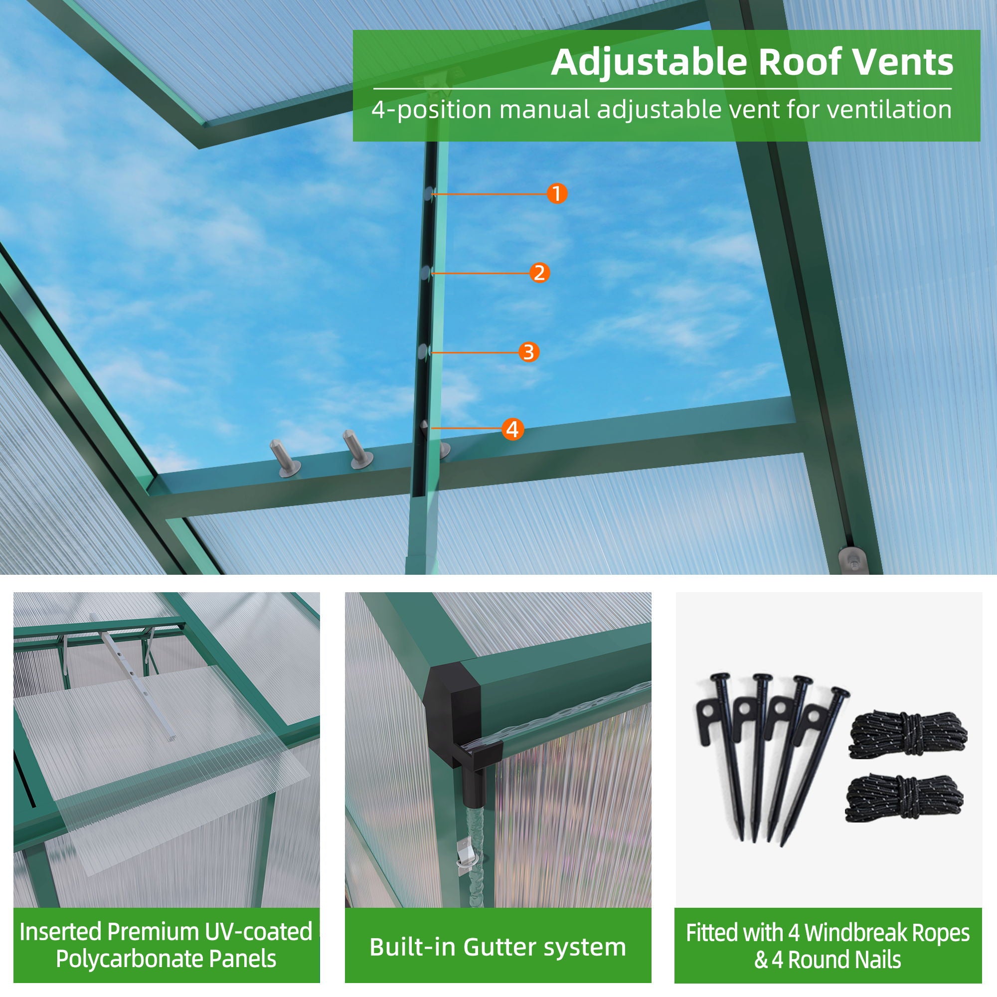Polycarbonate Walk-In house, Raised Base For Outdoor In All Season