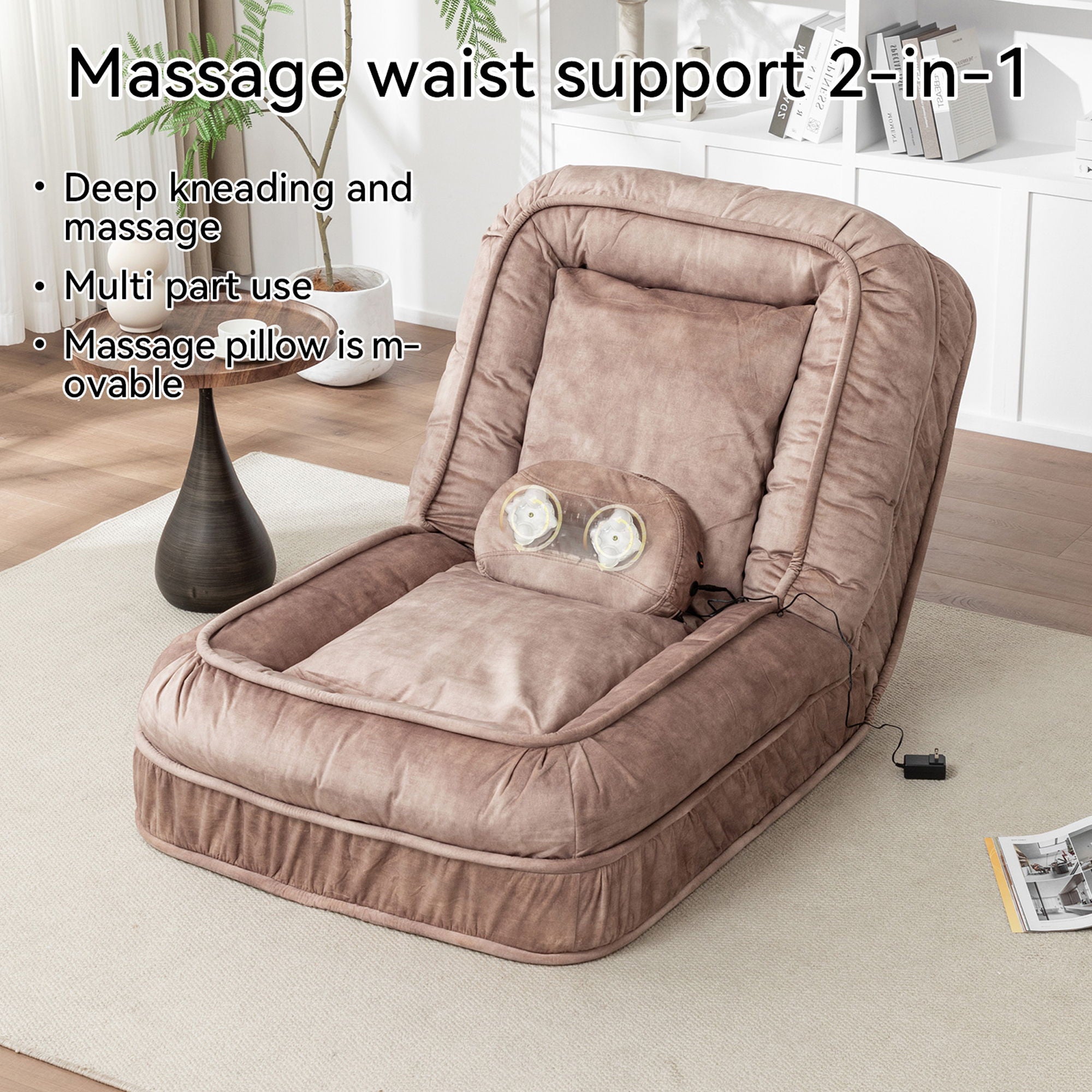 Upholstered Human Dog Bed And Pets, Bean Bag Floor Sofa With Massage Pillow, 5 Adjustable Positions & 2 Soft Pillows