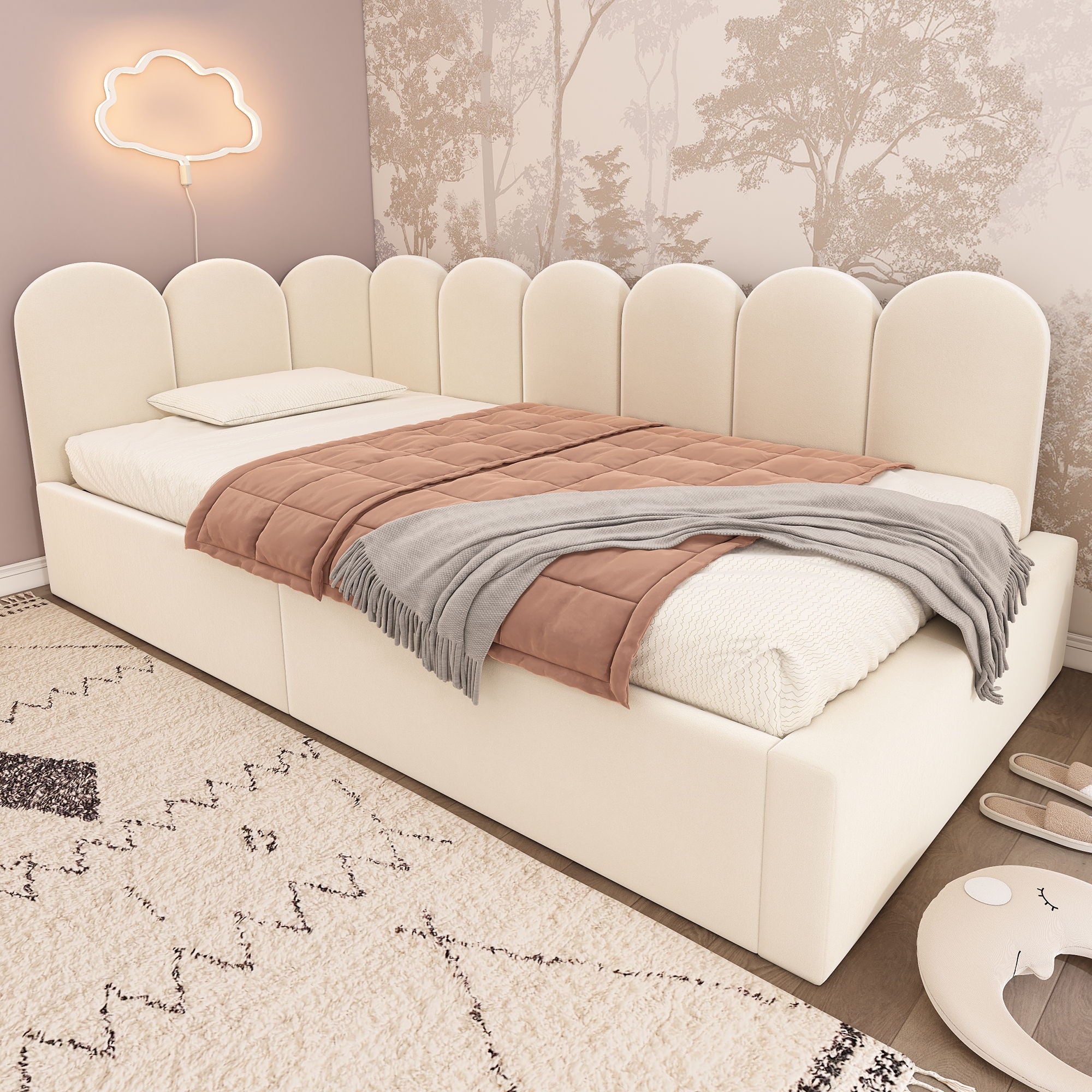 Upholstered Daybed With Metal Slatted Base
