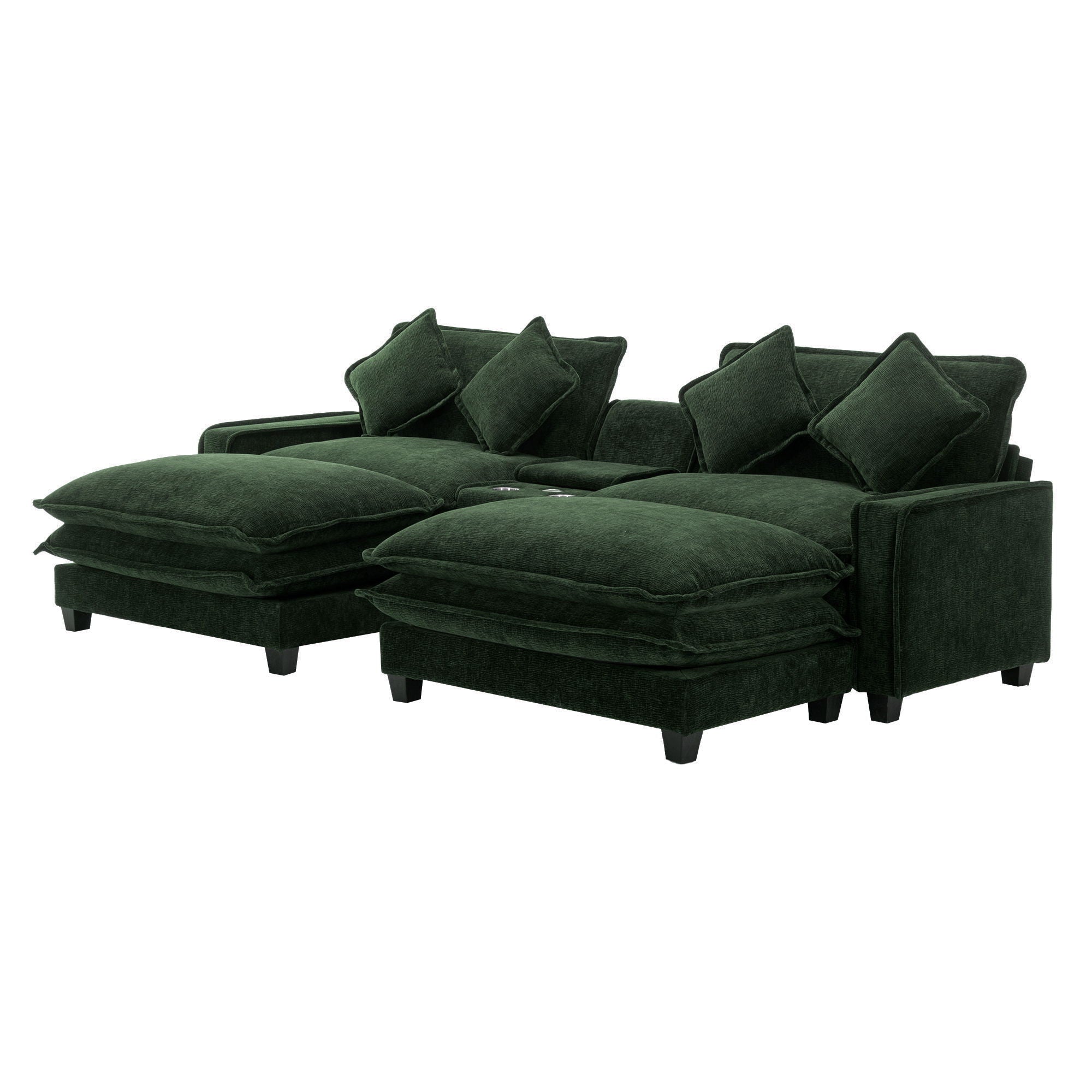 Sectional Sofa Upholstered Sofa With Two Removable Ottoman, Two USB Ports, Two Cup Holders And Large Storage Box For Living Room