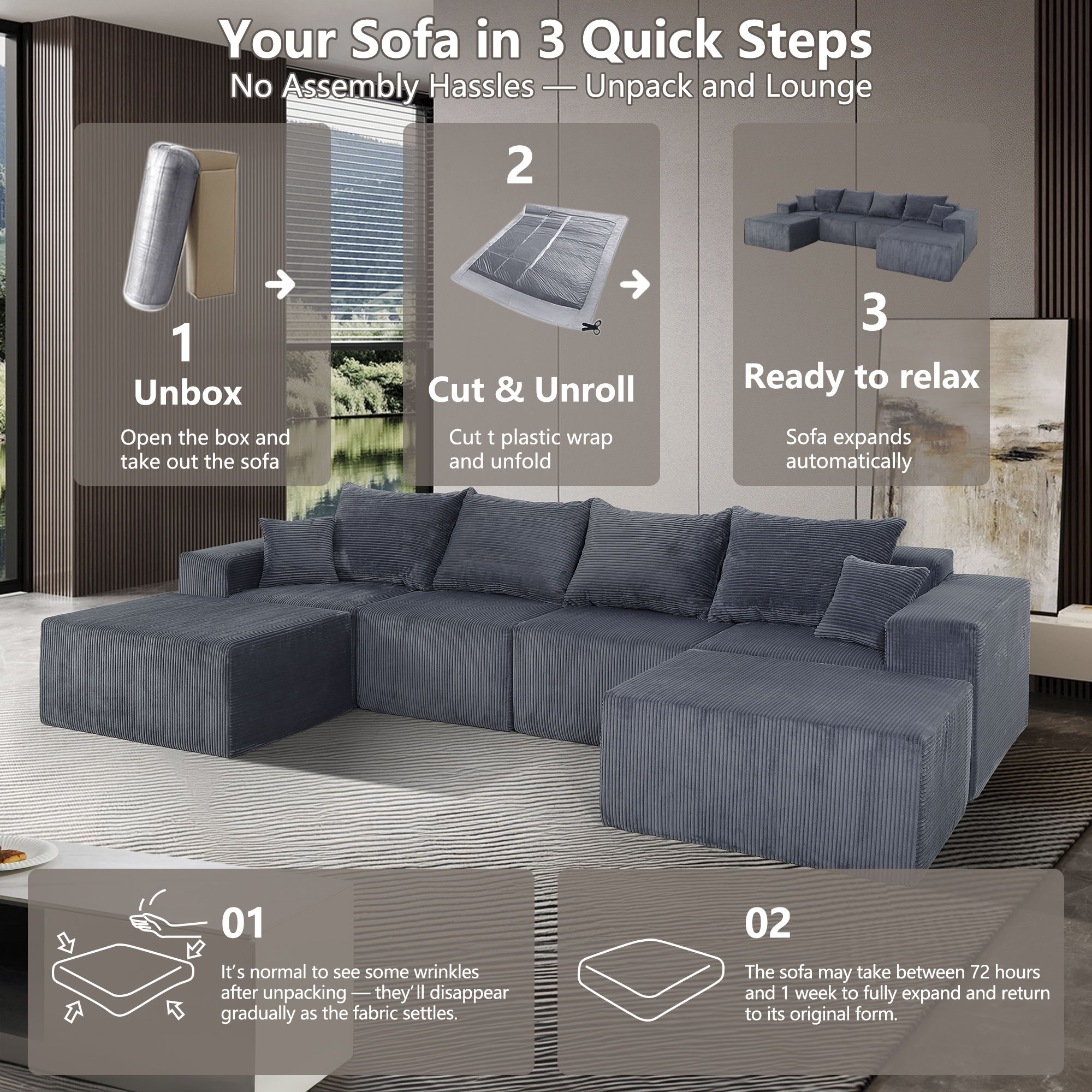 Modular Sectional Sofa, Convertible Couch With Chaise