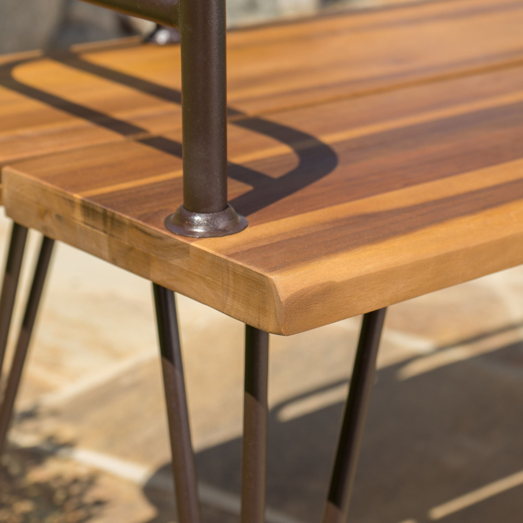 Outdoor Bench With Powder Coated Iron Frame - Teak