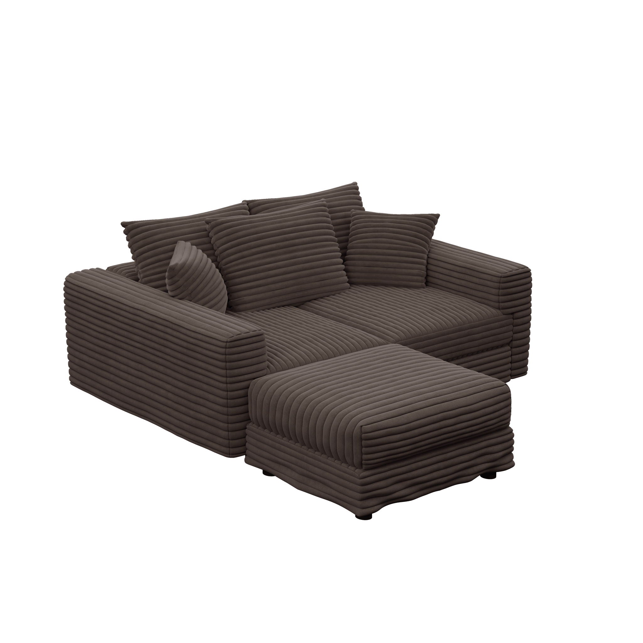 Deep Seat Convertible Sofa With Soft Pillows And Ottomans