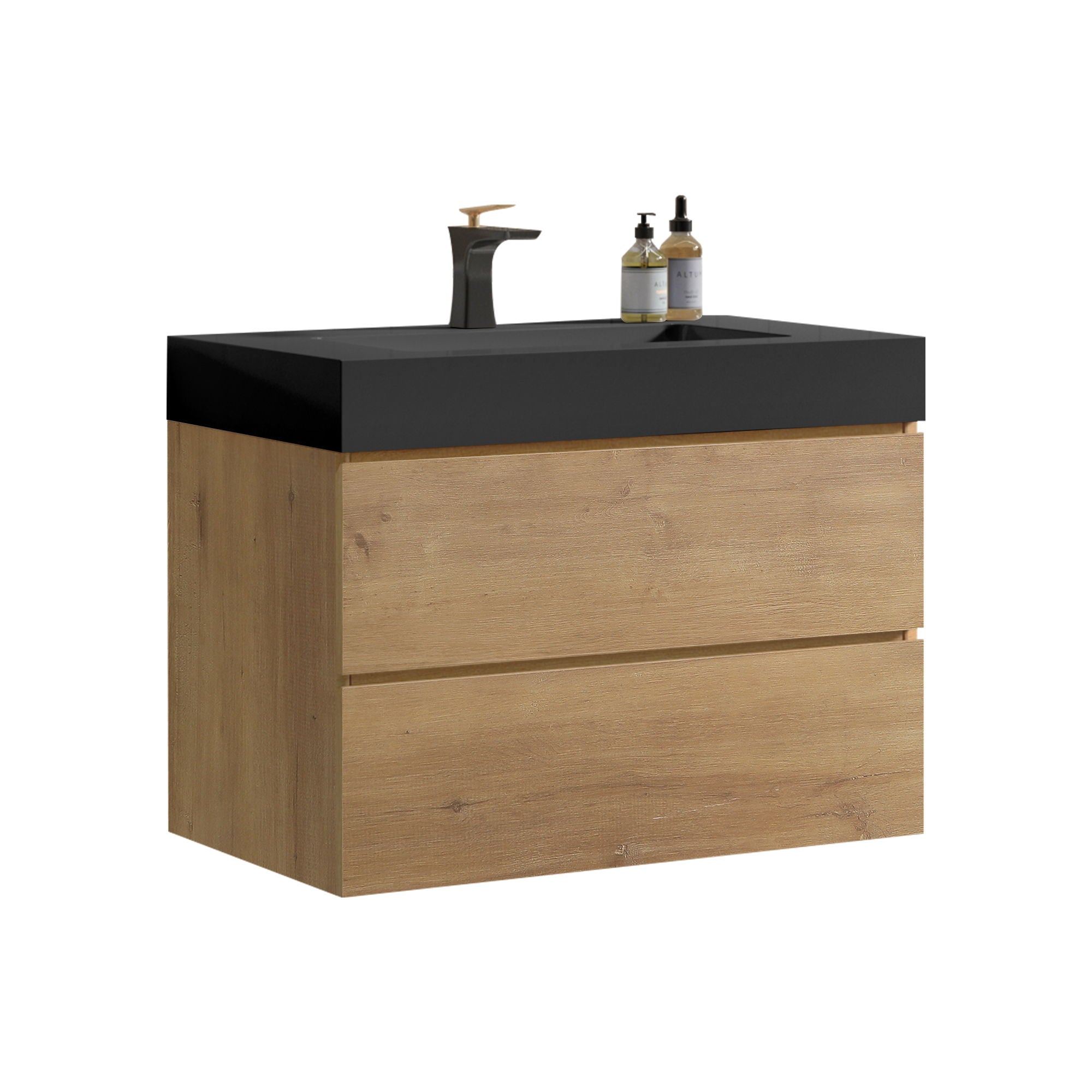 Alice - Natural Oak Bathroom Vanity With Sink, Large Storage Wall Mounted Floating Bathroom Vanity For Modern Bathroom, One-Piece Sink Basin Without Drain