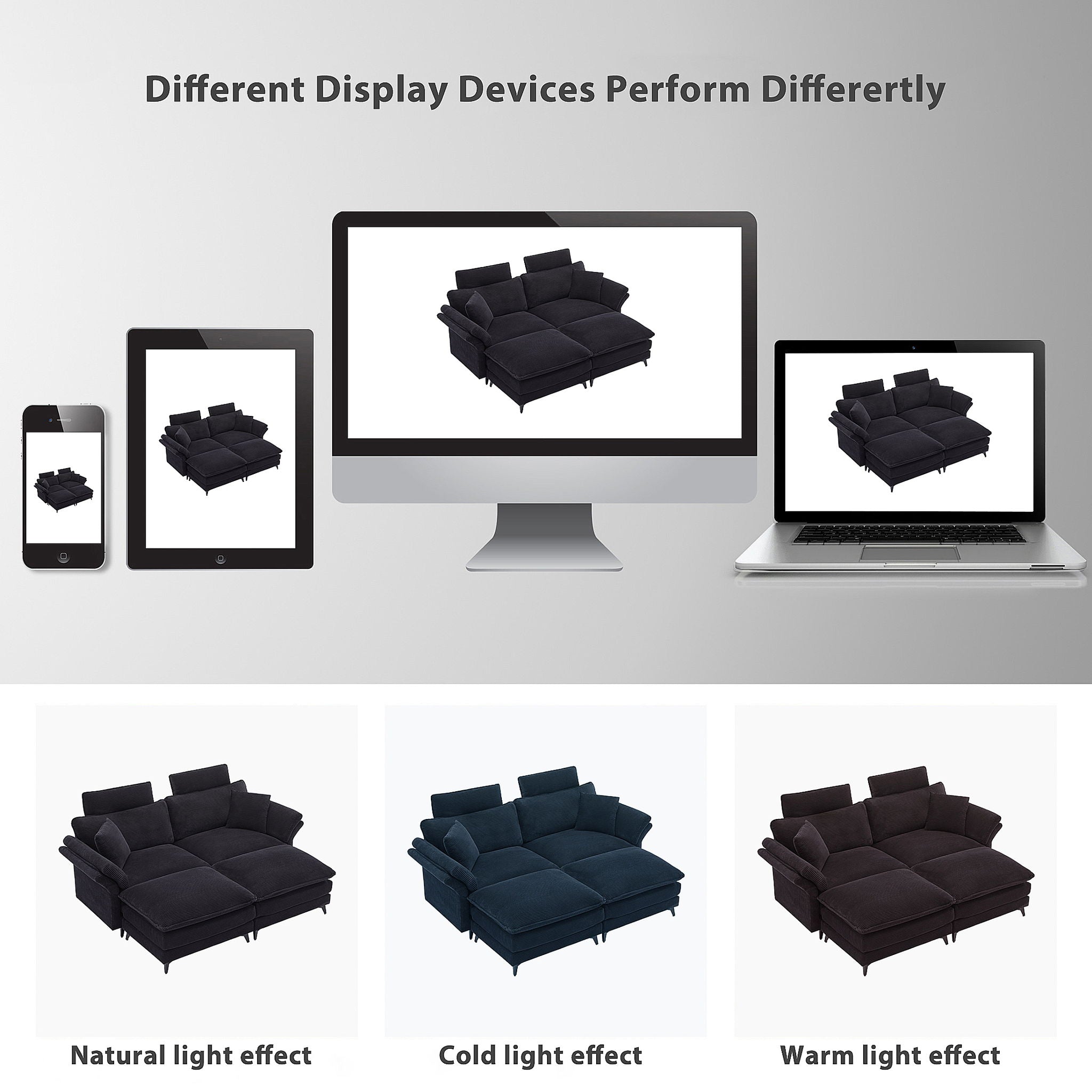 Modern Deep Seat Sectional Sofa With Ottoman