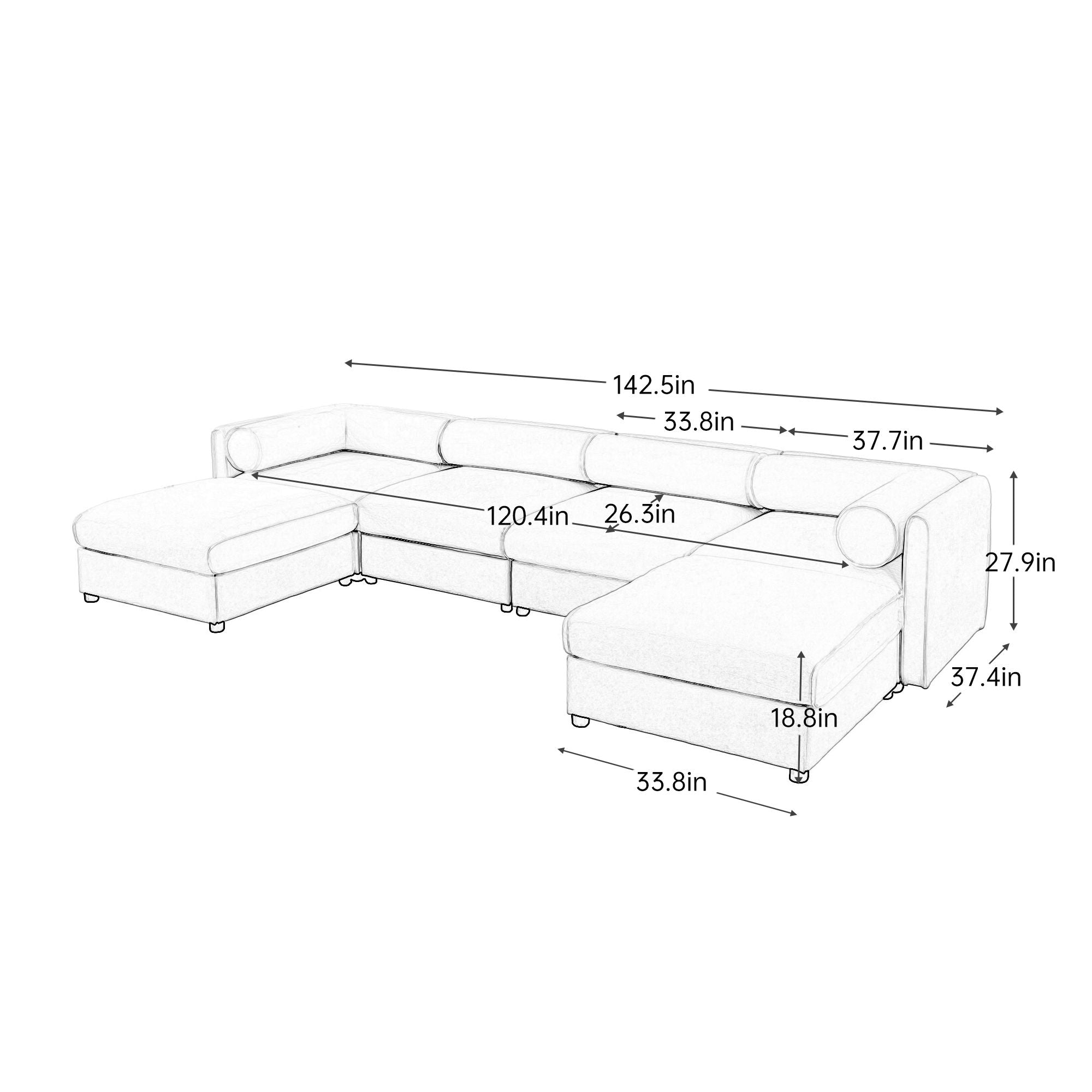 Contemporary Elegant Sofa With Storage And Ottoman