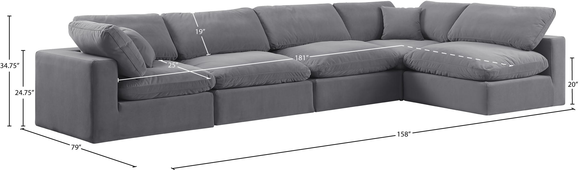 Comfy - 5 Piece Velvet Modular Sectional