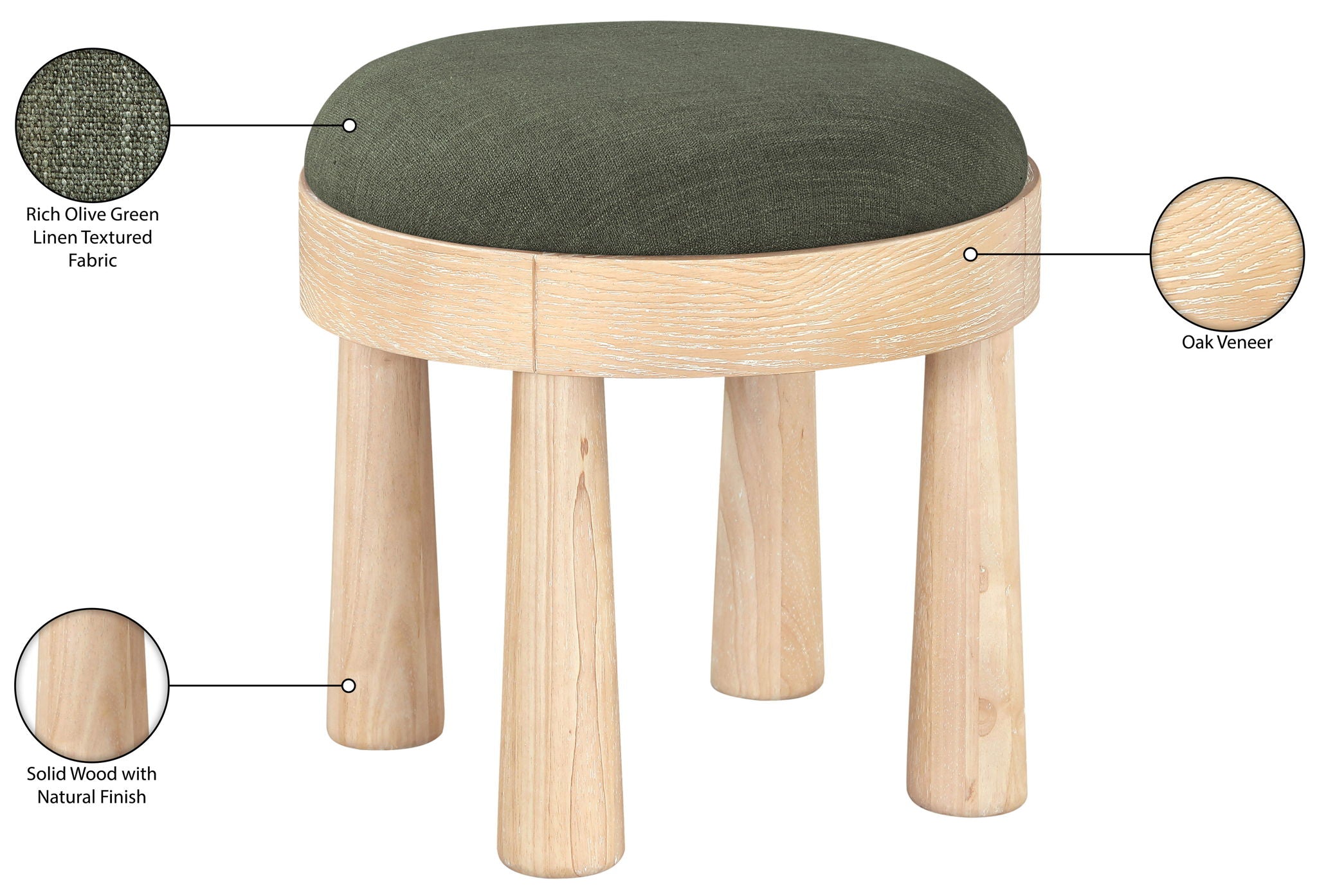 Larea - Linen Textured Fabric Ottoman - Natural Base