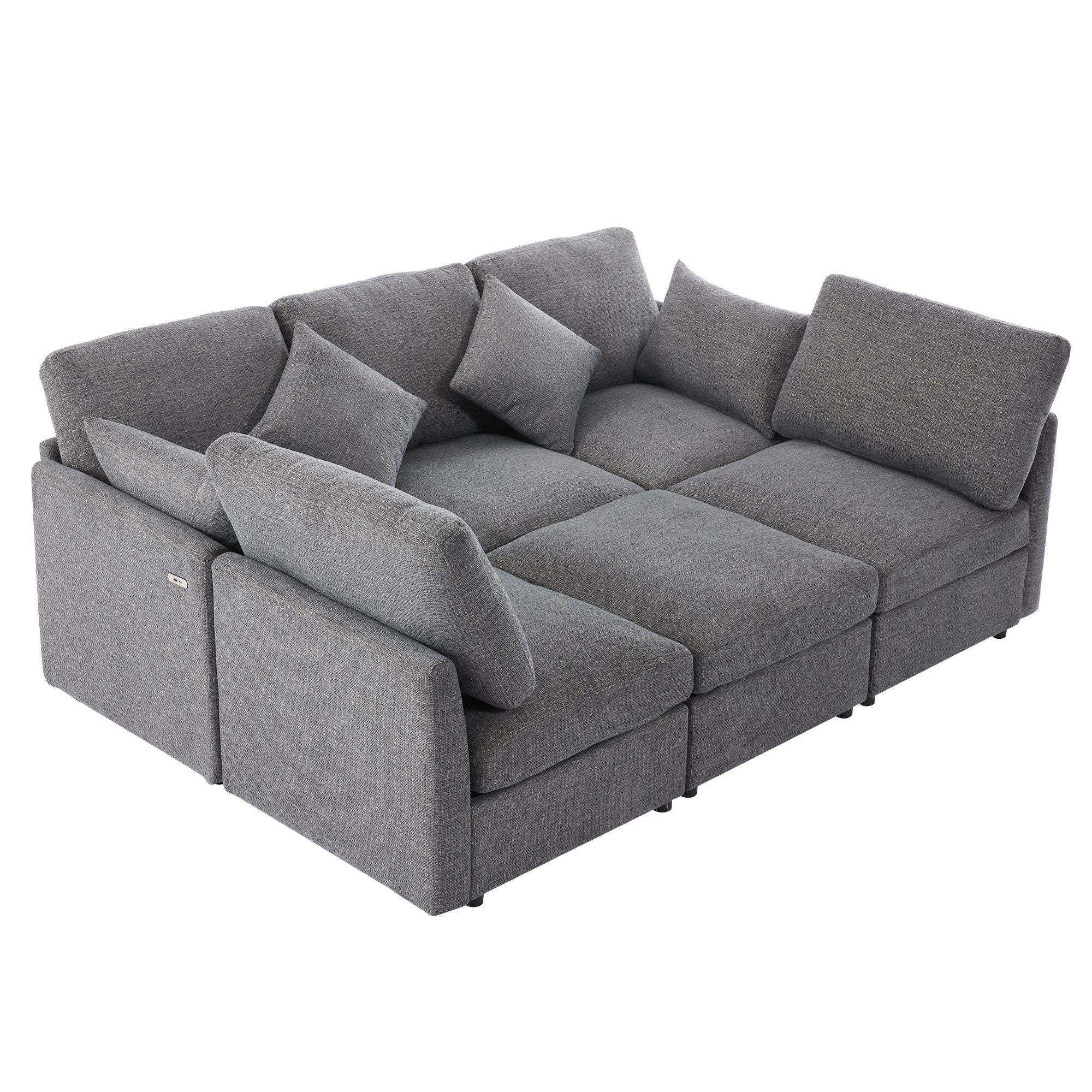 Sectional Sofa Modular U-Shaped With Ottoman & USB Ports