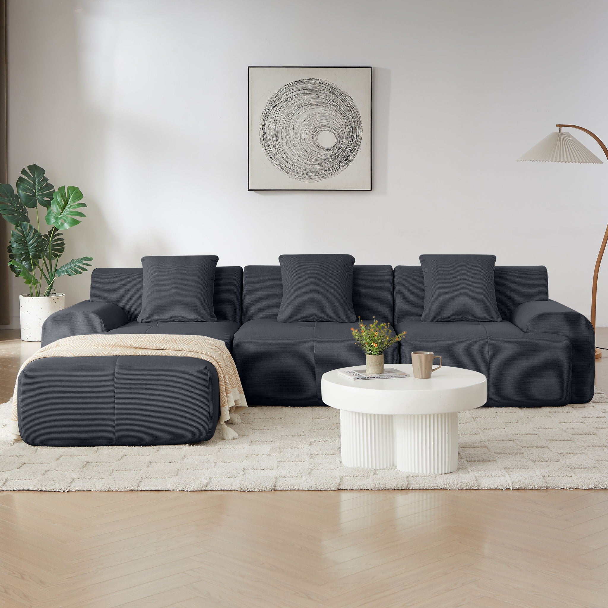 L Shaped Modular Sectional Sofa And Movable Ottoman