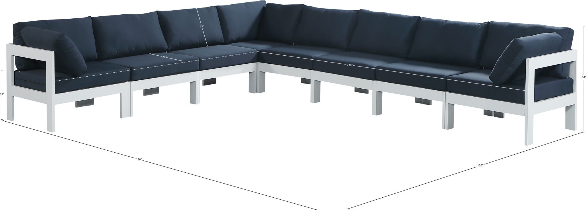 Nizuc - Outdoor Patio 8 Piece Modular Sectional With White Frame